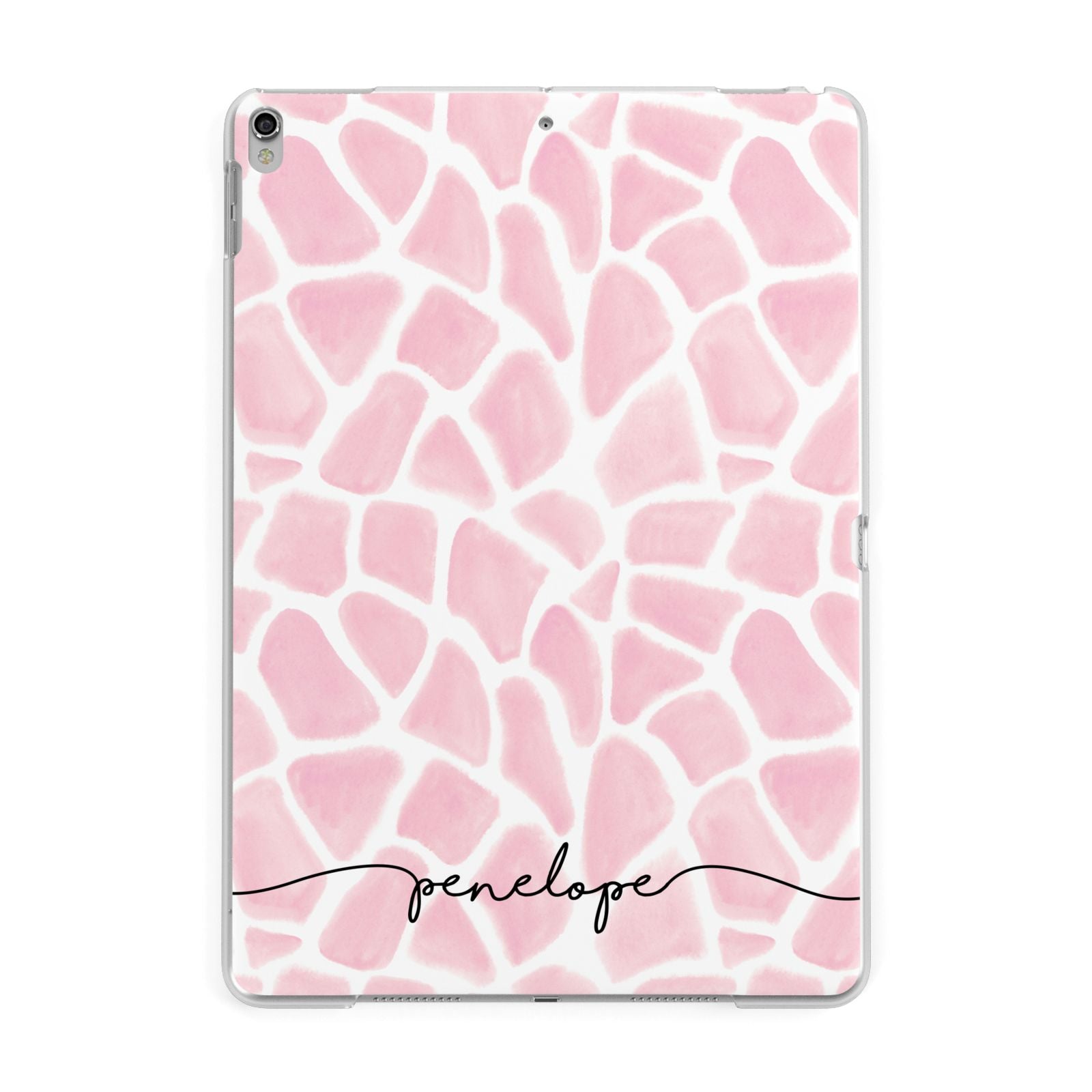 Personalised Pink Giraffe Print Apple iPad Silver Case