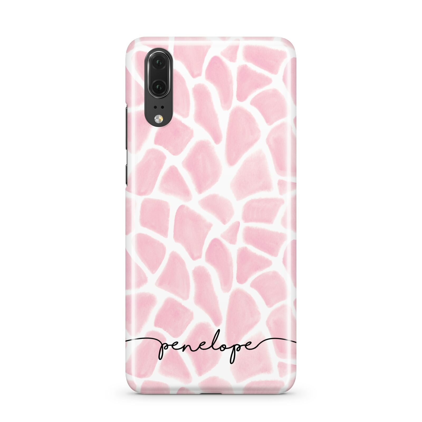 Personalised Pink Giraffe Print Huawei P20 Phone Case