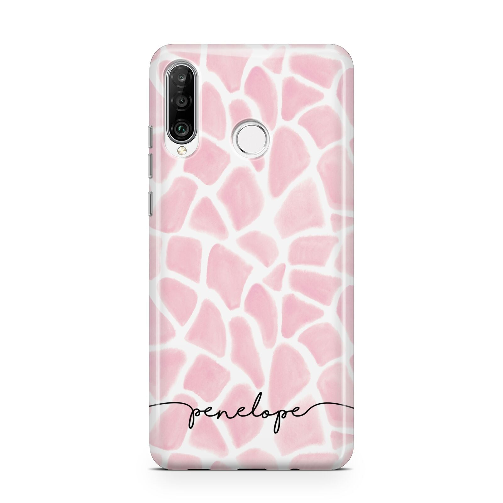 Personalised Pink Giraffe Print Huawei P30 Lite Phone Case