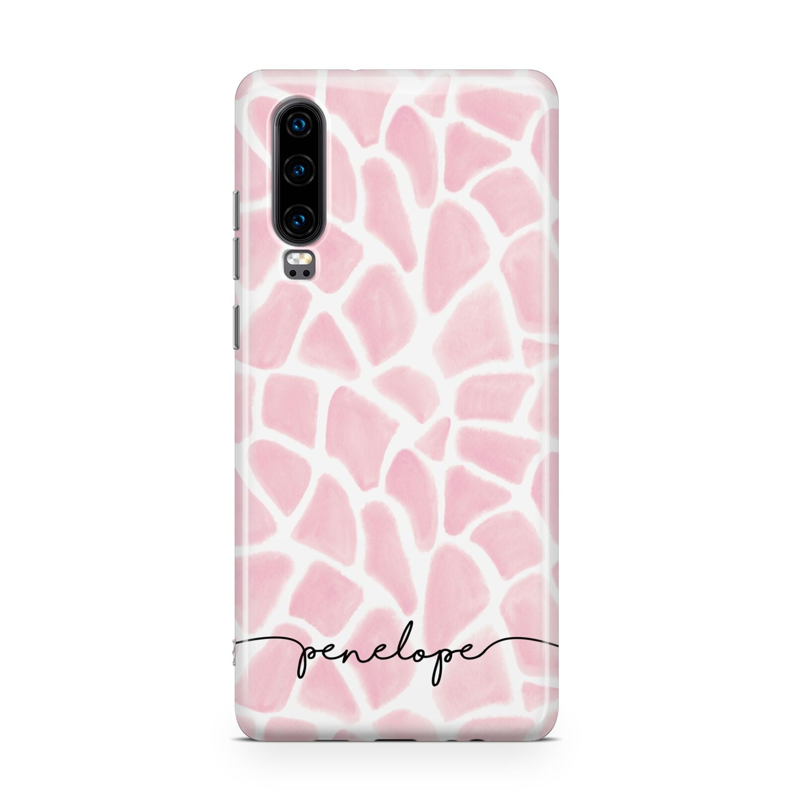 Personalised Pink Giraffe Print Huawei P30 Phone Case