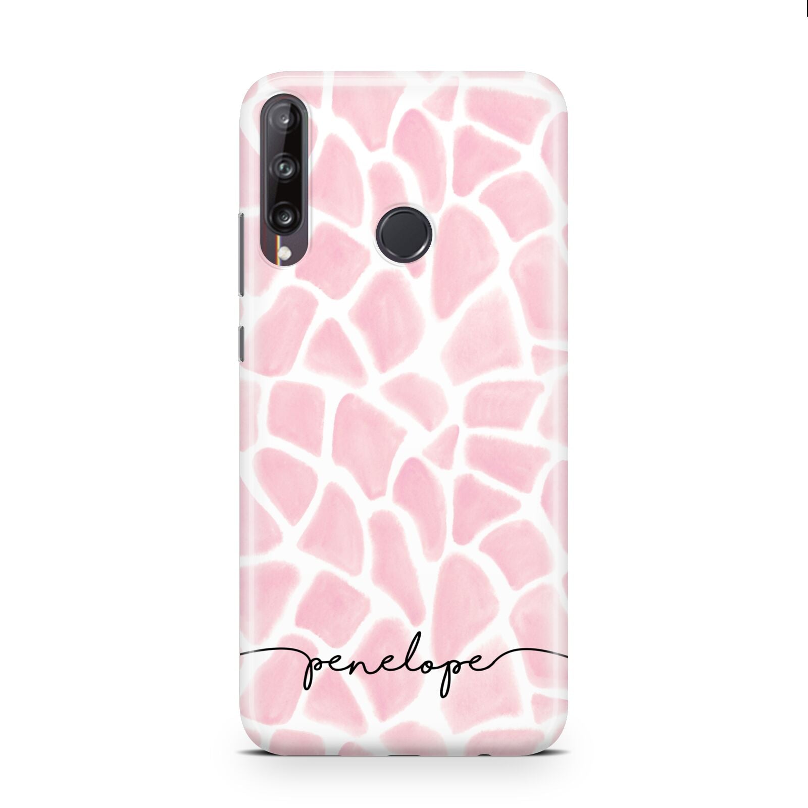 Personalised Pink Giraffe Print Huawei P40 Lite E Phone Case