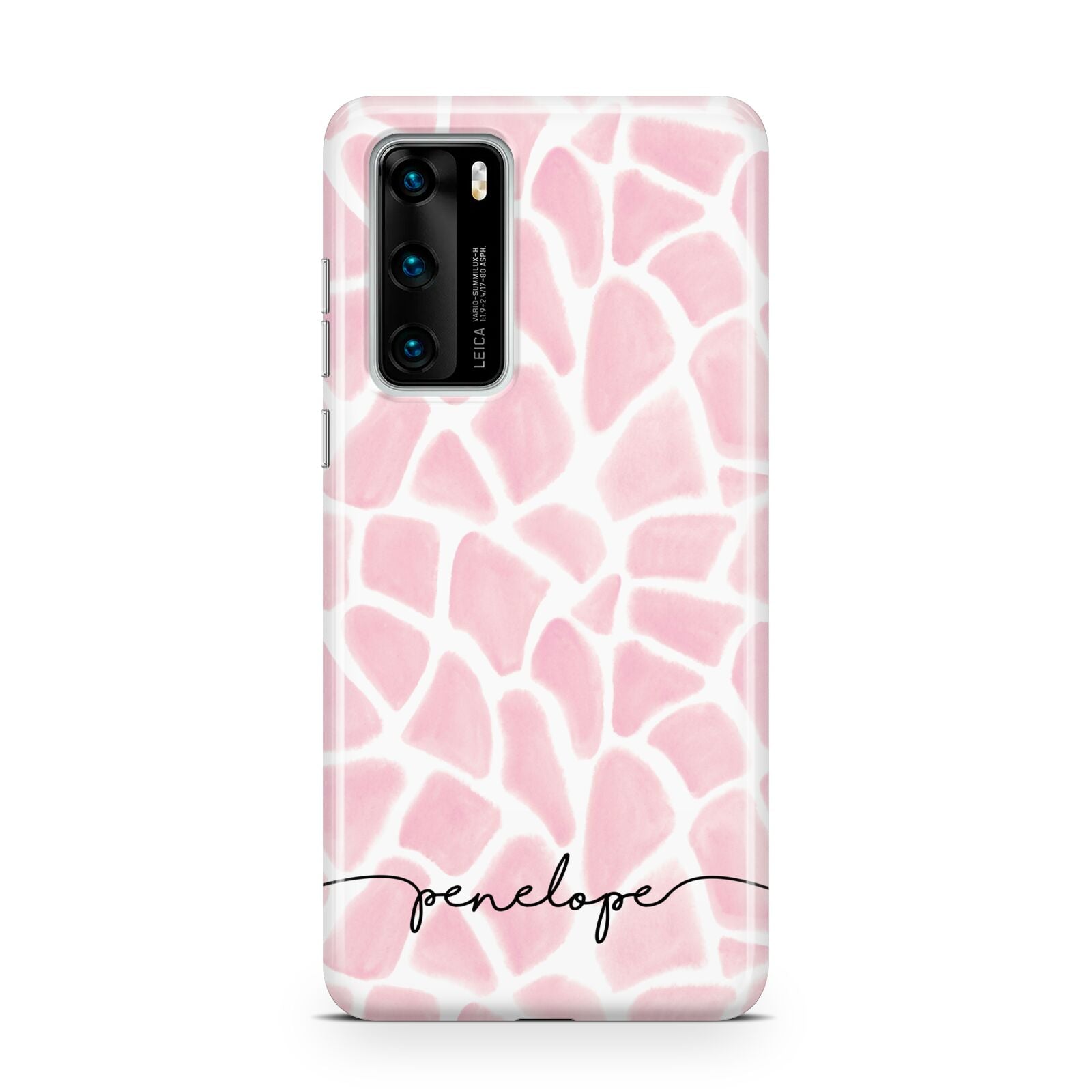 Personalised Pink Giraffe Print Huawei P40 Phone Case