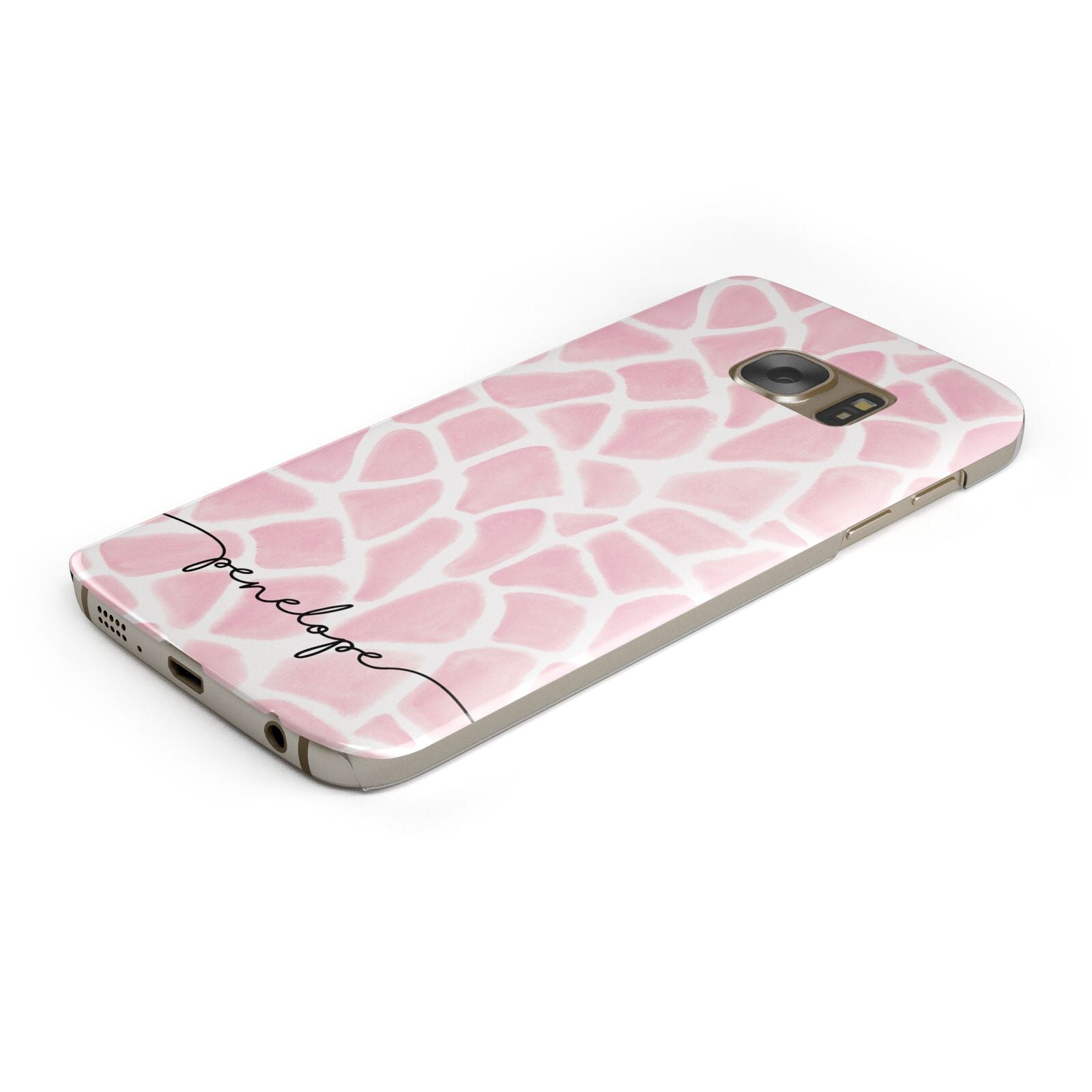 Personalised Pink Giraffe Print Protective Samsung Galaxy Case Angled Image