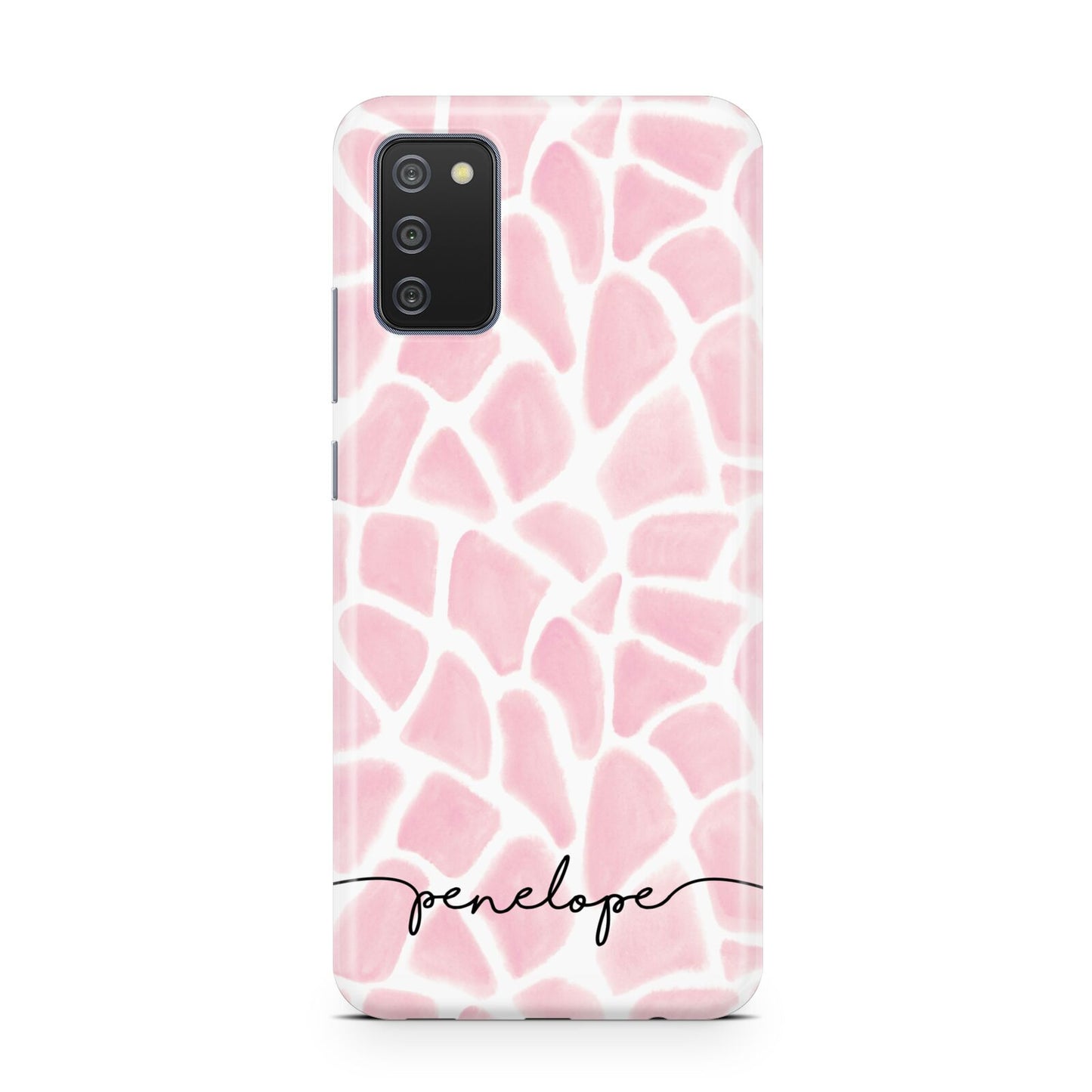 Personalised Pink Giraffe Print Samsung A02s Case