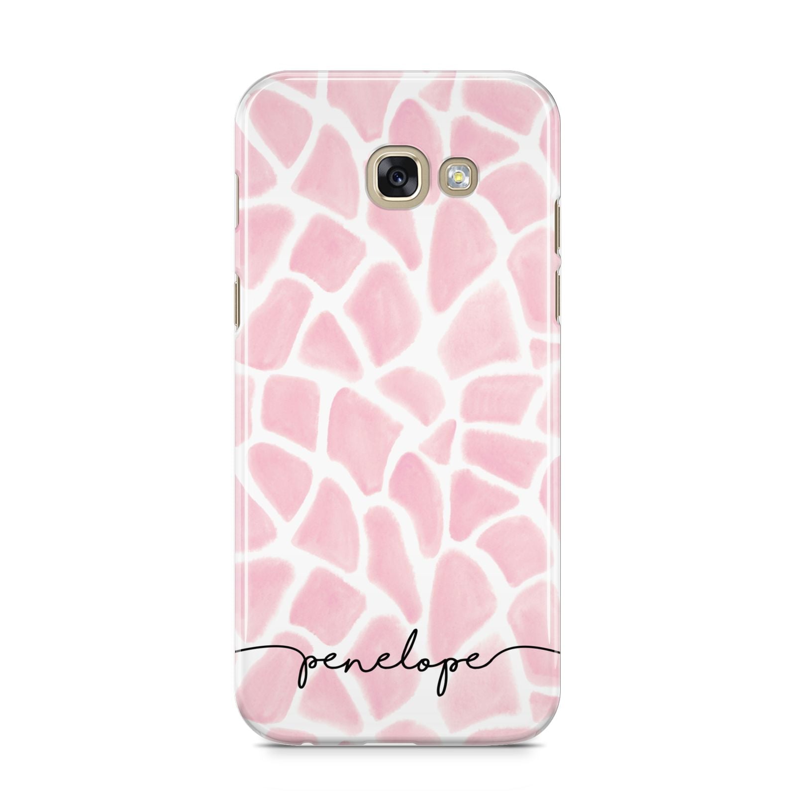 Personalised Pink Giraffe Print Samsung Galaxy A5 2017 Case on gold phone