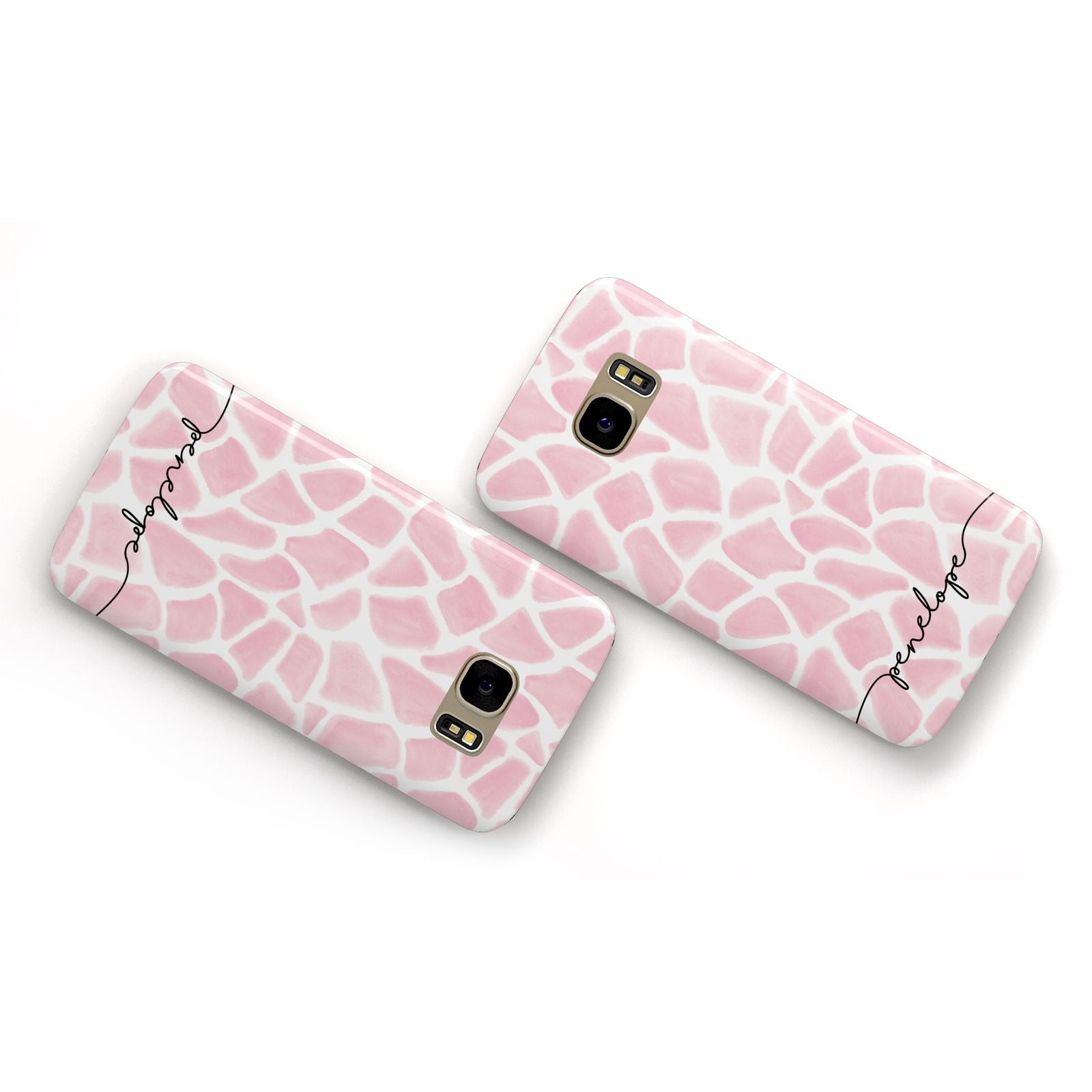 Personalised Pink Giraffe Print Samsung Galaxy Case Flat Overview