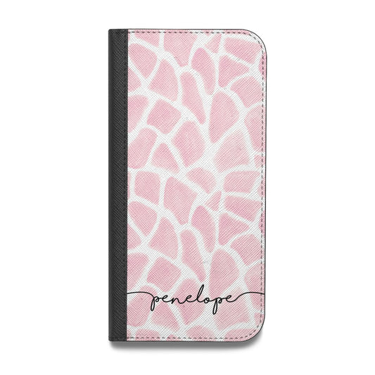 Personalised Pink Giraffe Print Vegan Leather Flip iPhone Case