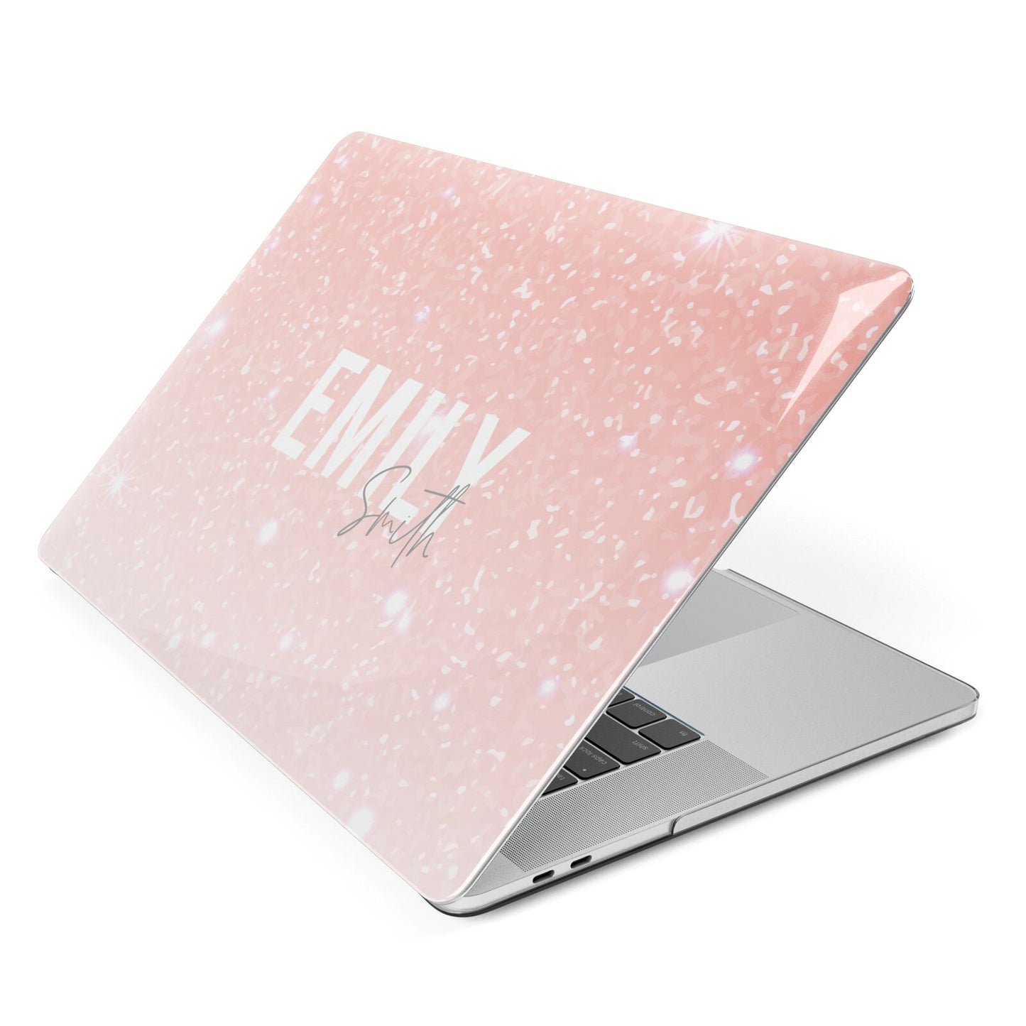 Personalised Pink Glitter Fade Text Apple MacBook Case Side View