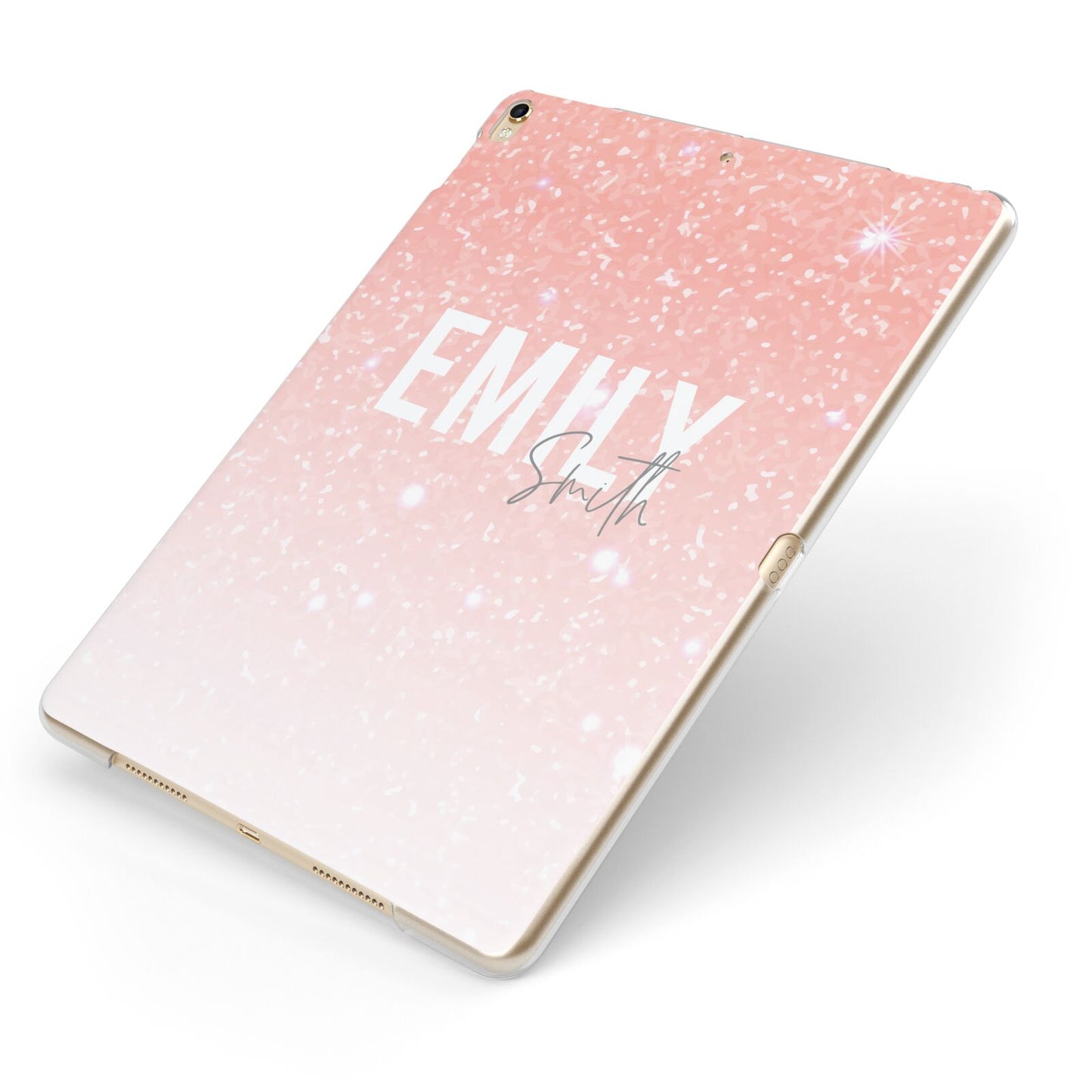 Personalised Pink Glitter Fade Text Apple iPad Case on Gold iPad Side View