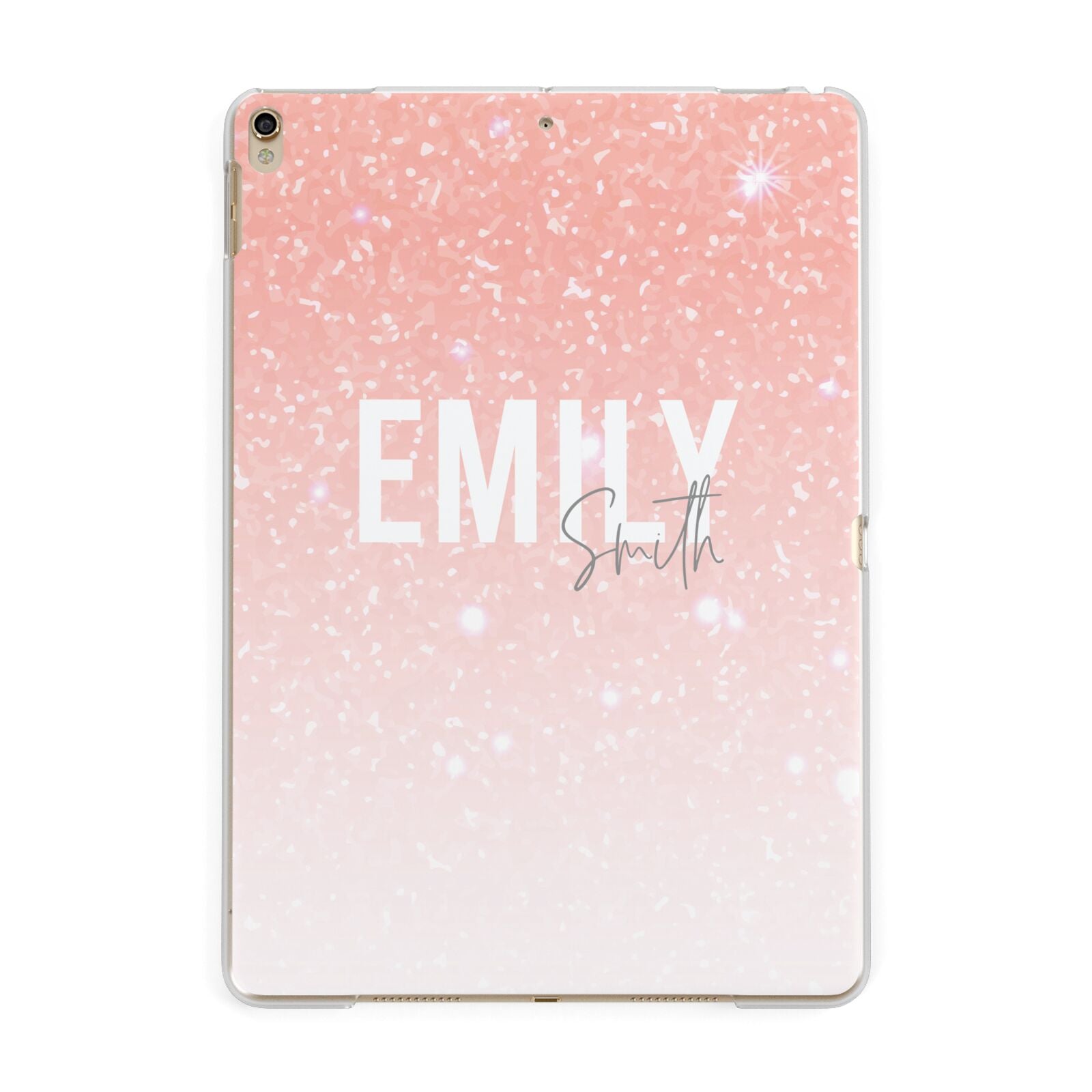 Personalised Pink Glitter Fade Text Apple iPad Gold Case