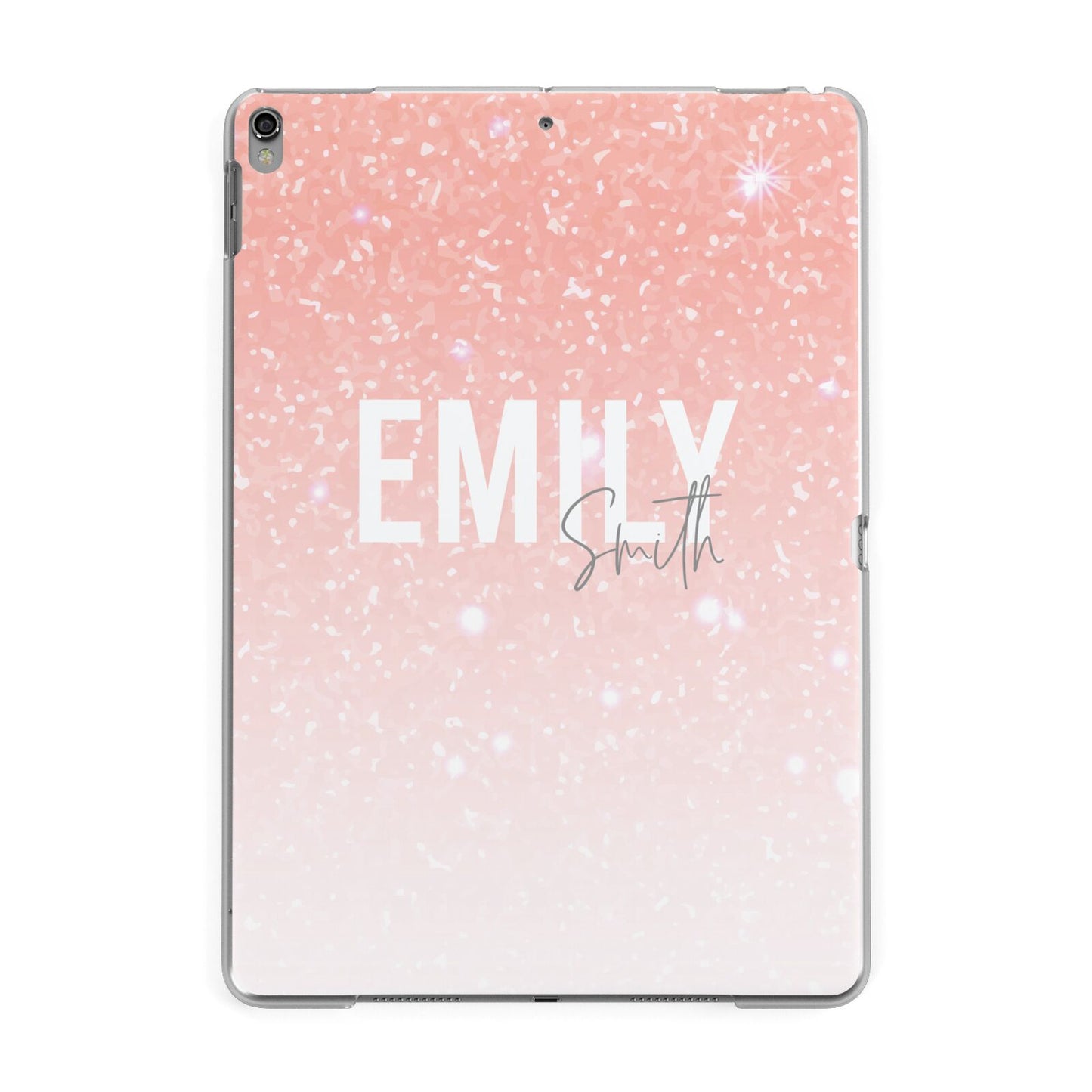 Personalised Pink Glitter Fade Text Apple iPad Grey Case