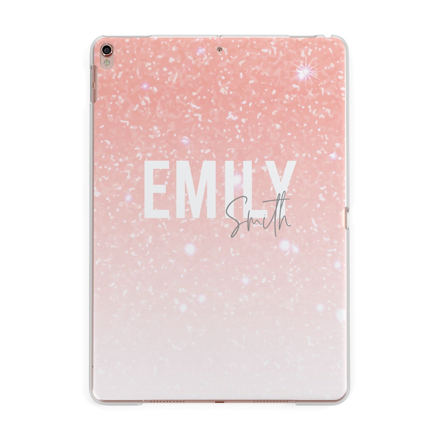 Personalised Pink Glitter Fade Text Apple iPad Rose Gold Case