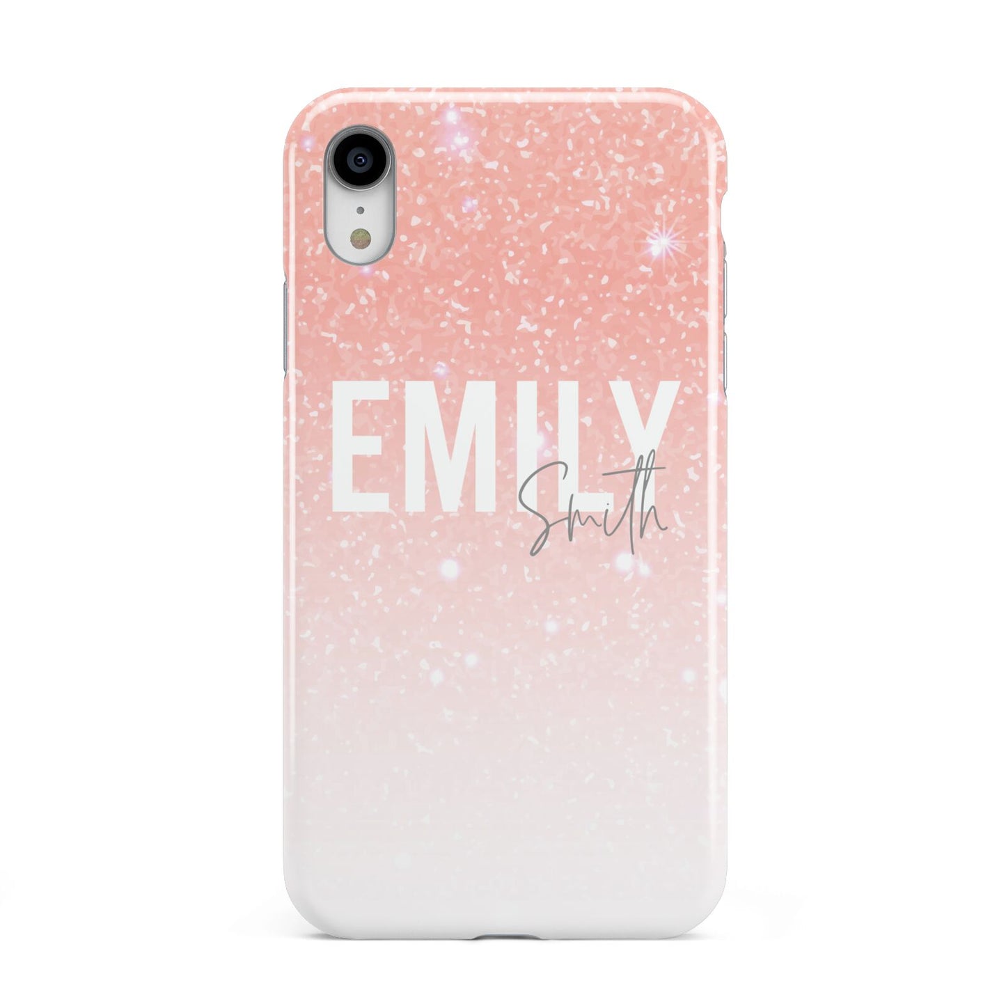 Personalised Pink Glitter Fade Text Apple iPhone XR White 3D Tough Case