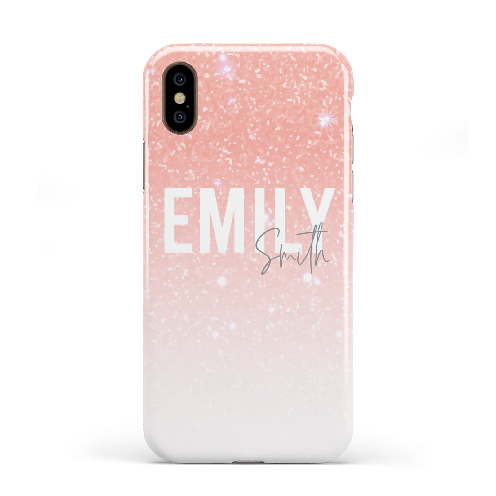 Personalised Pink Glitter Fade Text Apple iPhone XS 3D Tough