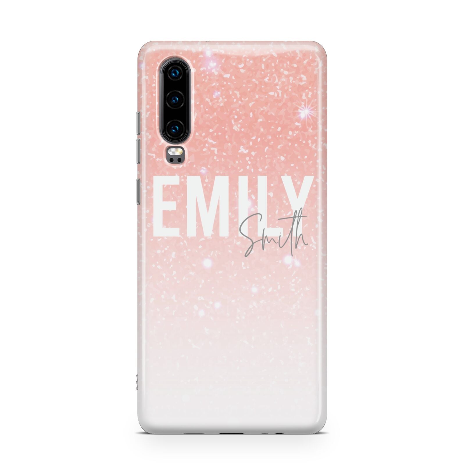 Personalised Pink Glitter Fade Text Huawei P30 Phone Case