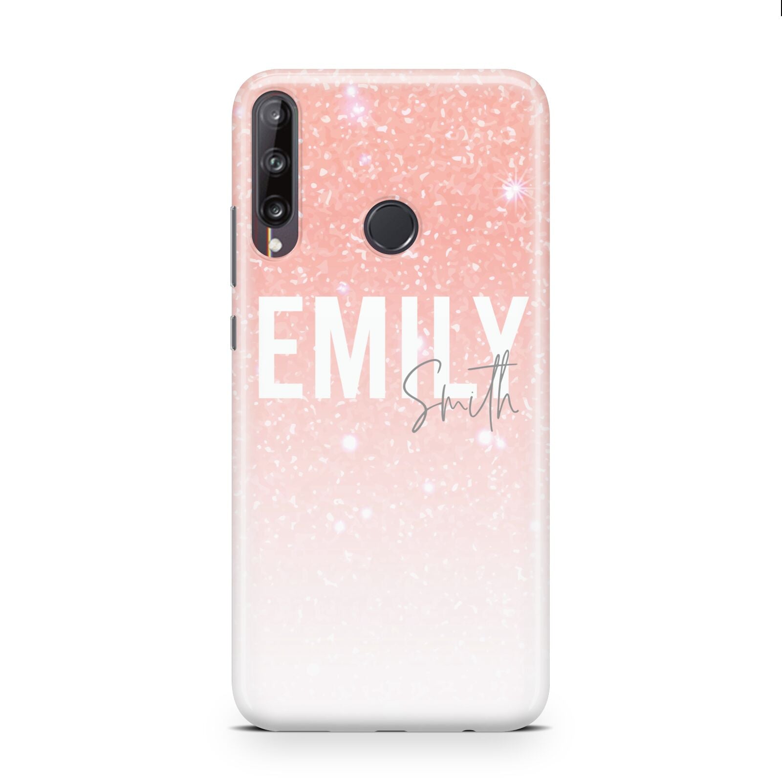 Personalised Pink Glitter Fade Text Huawei P40 Lite E Phone Case