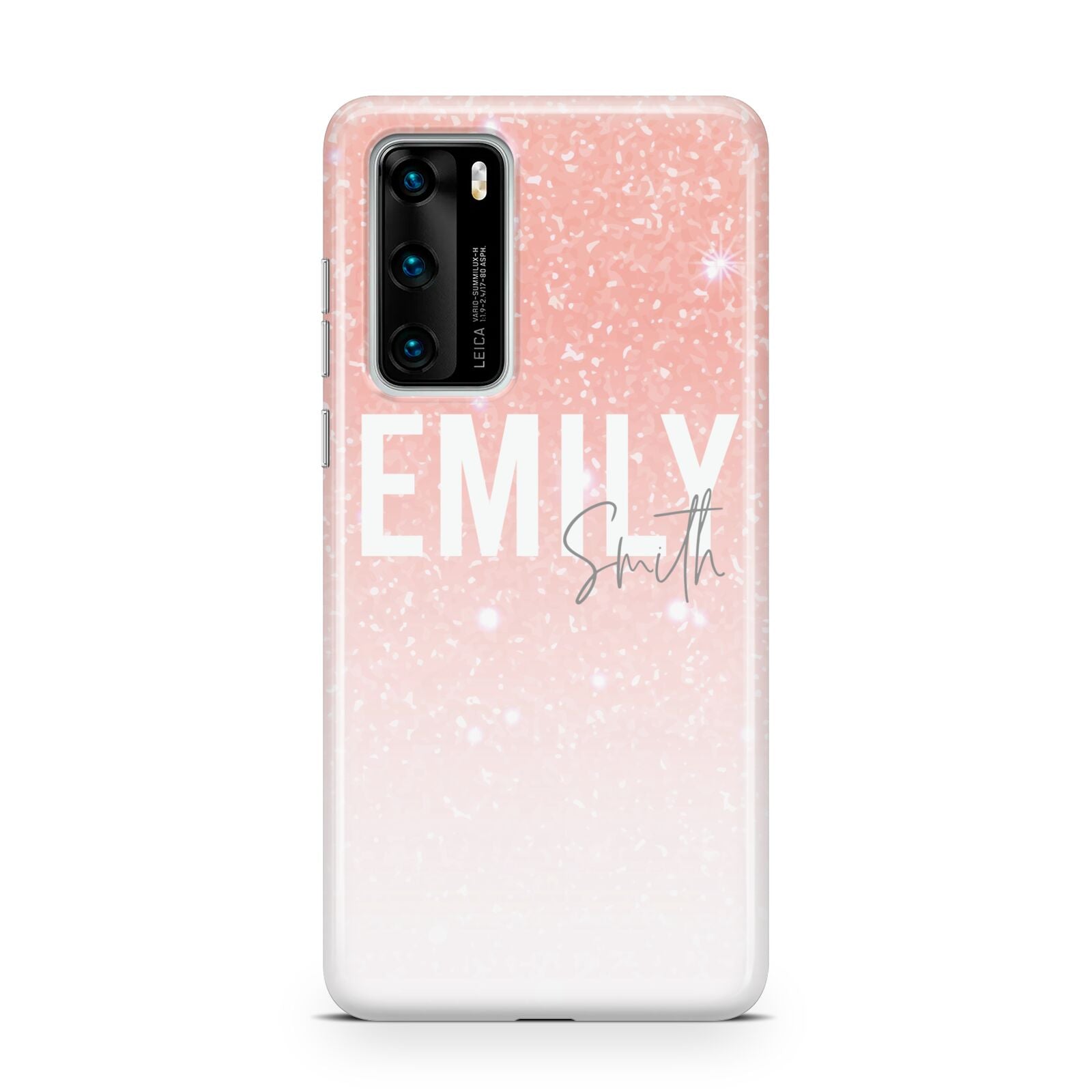 Personalised Pink Glitter Fade Text Huawei P40 Phone Case