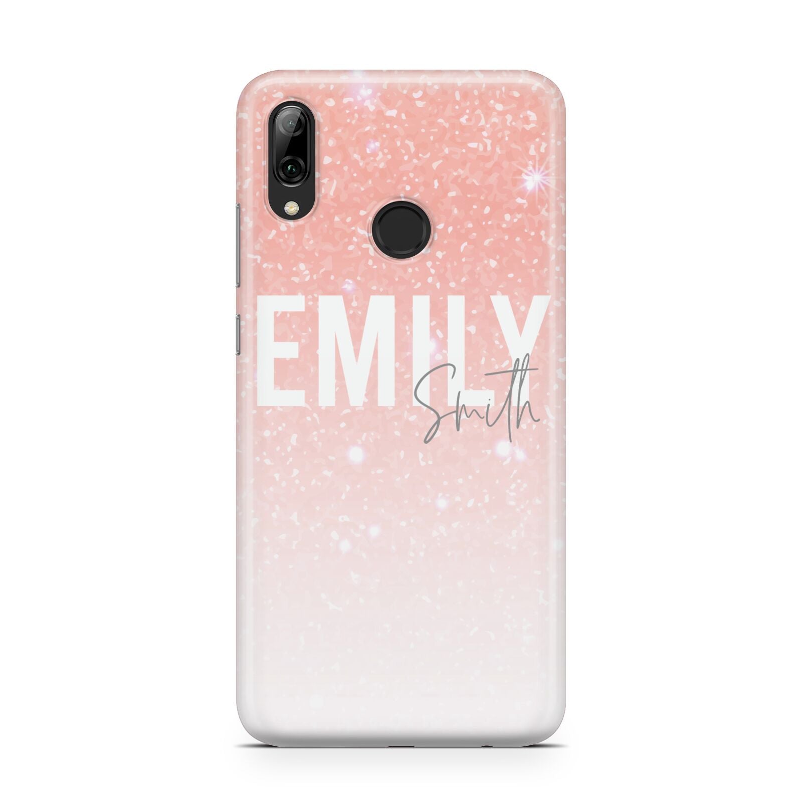 Personalised Pink Glitter Fade Text Huawei Y7 2019