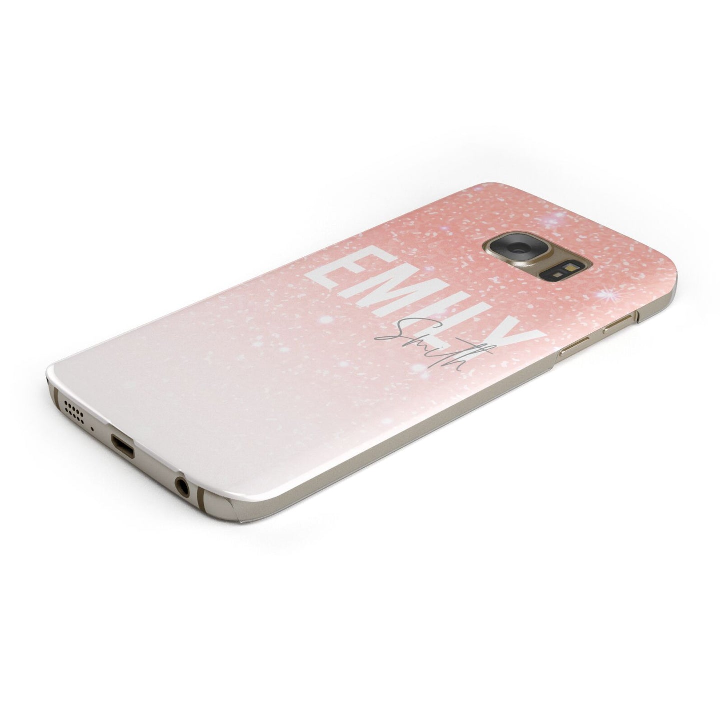 Personalised Pink Glitter Fade Text Protective Samsung Galaxy Case Angled Image