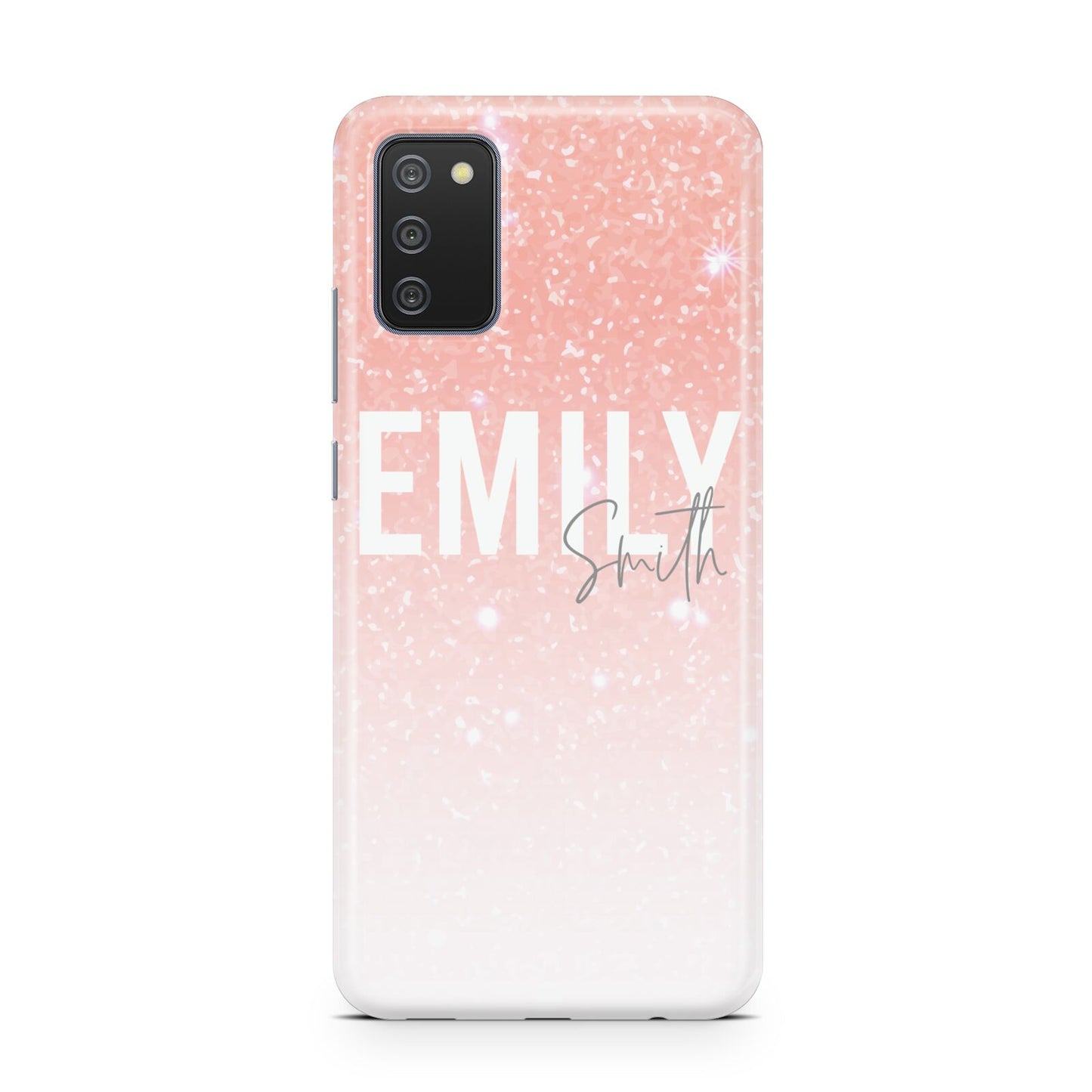 Personalised Pink Glitter Fade Text Samsung A02s Case