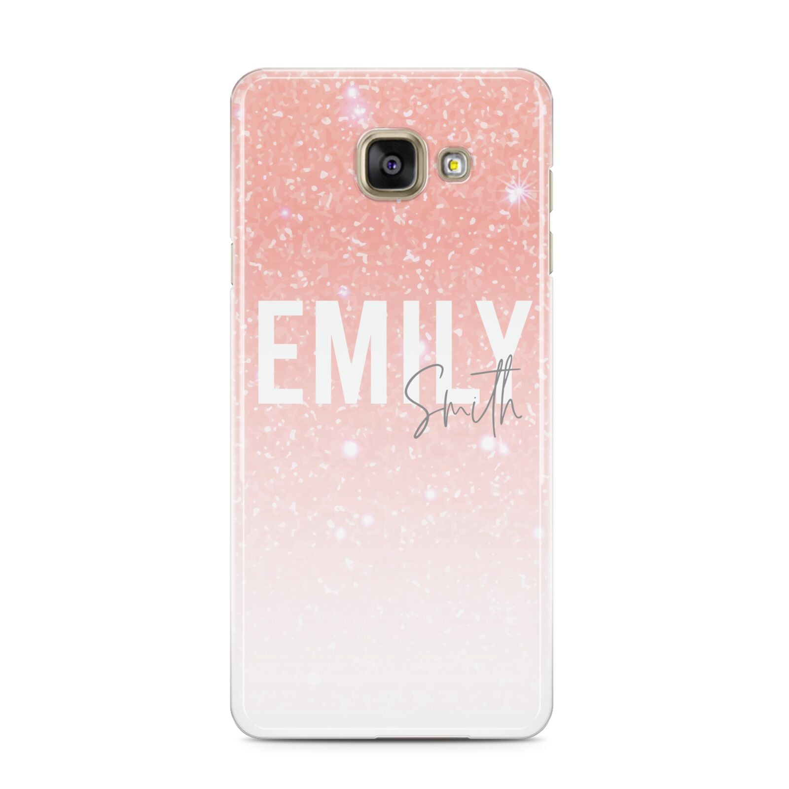 Personalised Pink Glitter Fade Text Samsung Galaxy A3 2016 Case on gold phone