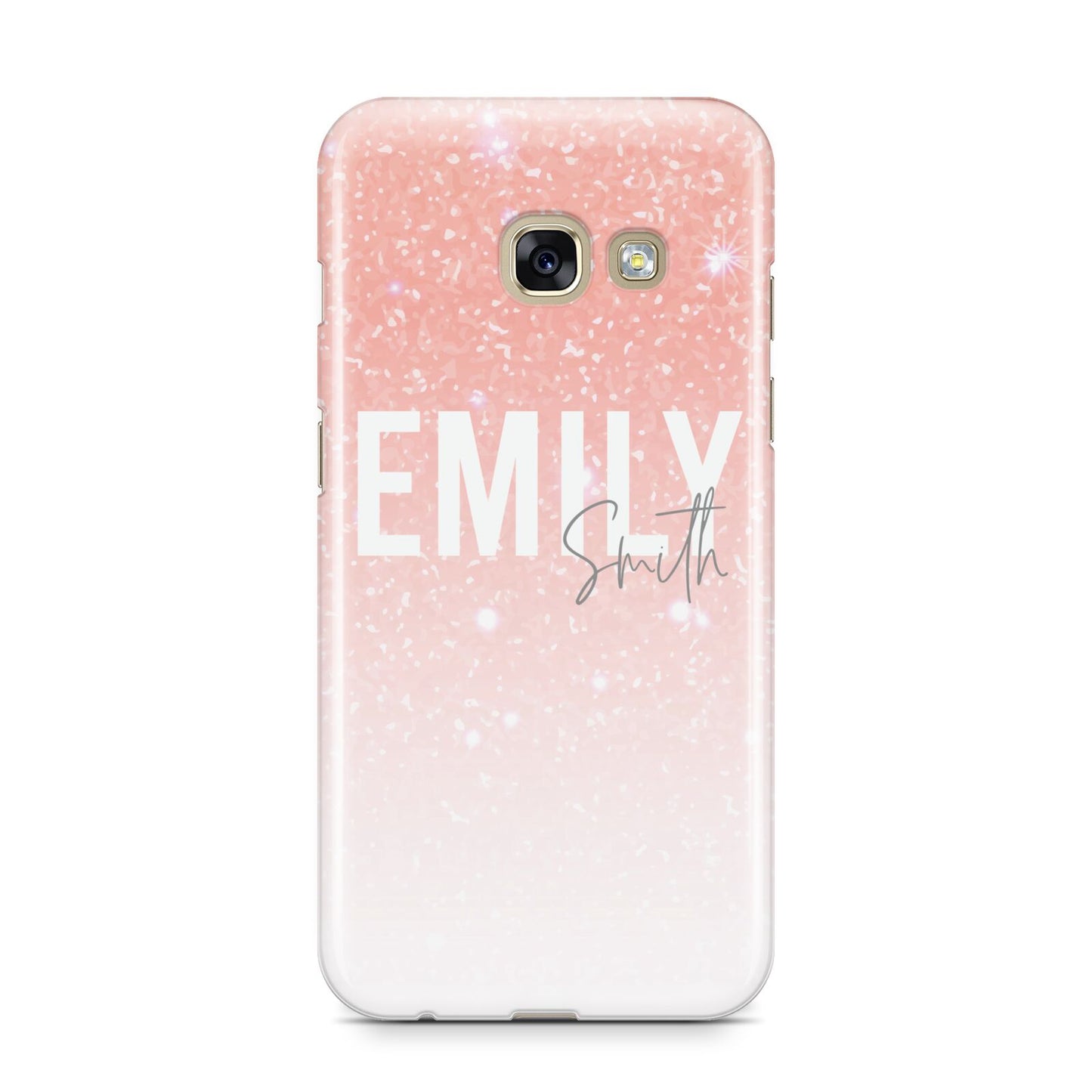 Personalised Pink Glitter Fade Text Samsung Galaxy A3 2017 Case on gold phone