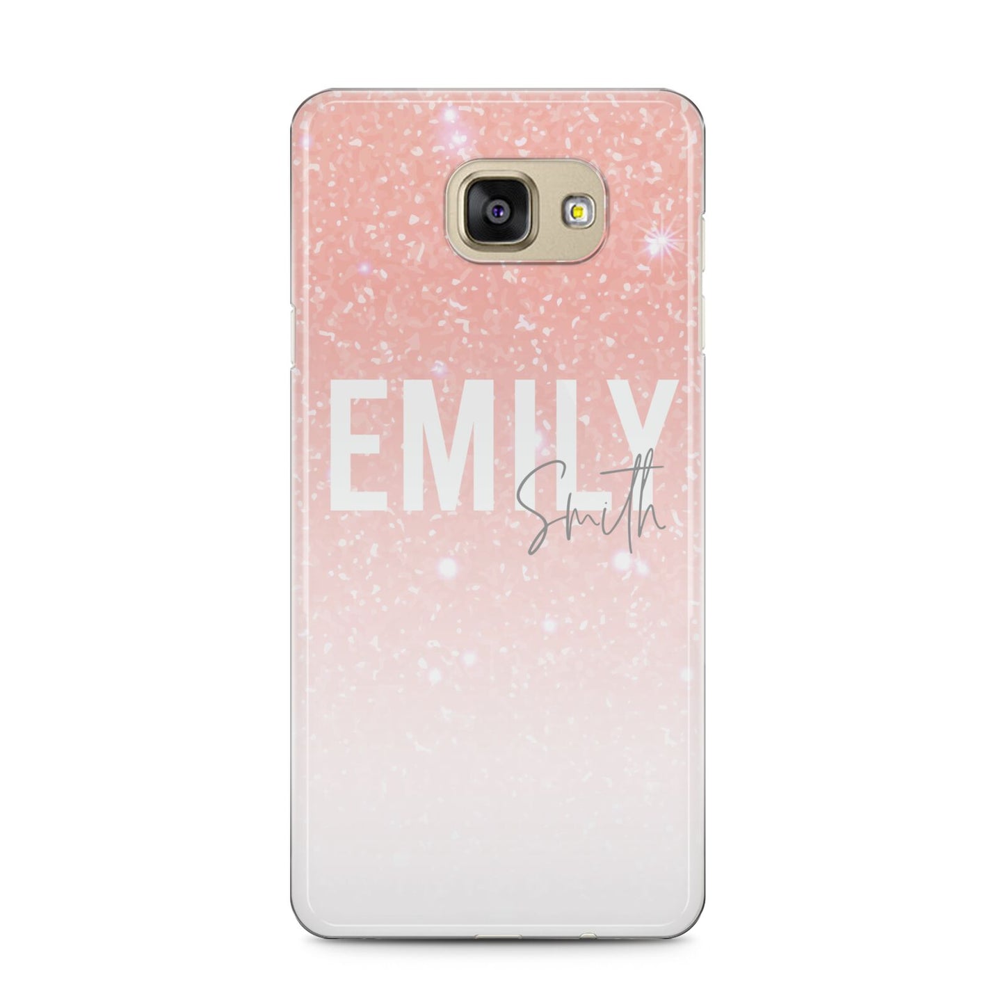 Personalised Pink Glitter Fade Text Samsung Galaxy A5 2016 Case on gold phone