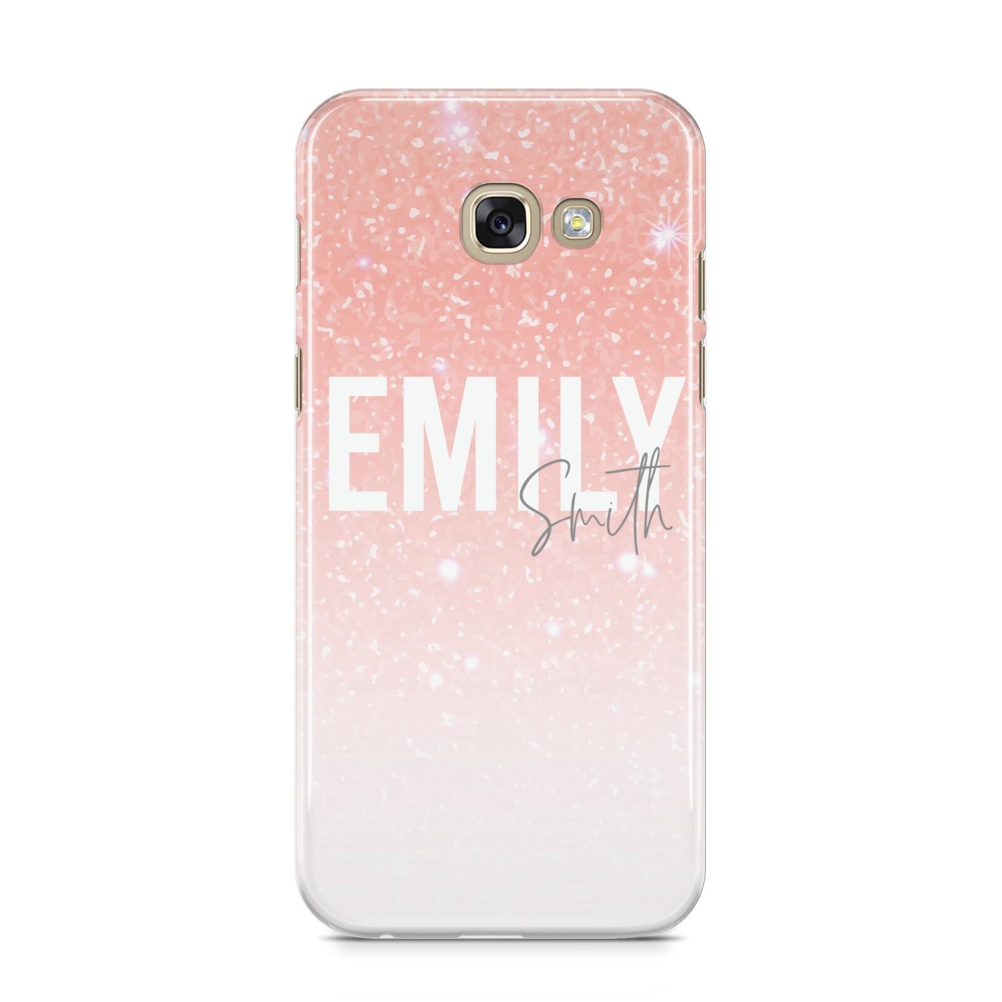 Personalised Pink Glitter Fade Text Samsung Galaxy A5 2017 Case on gold phone