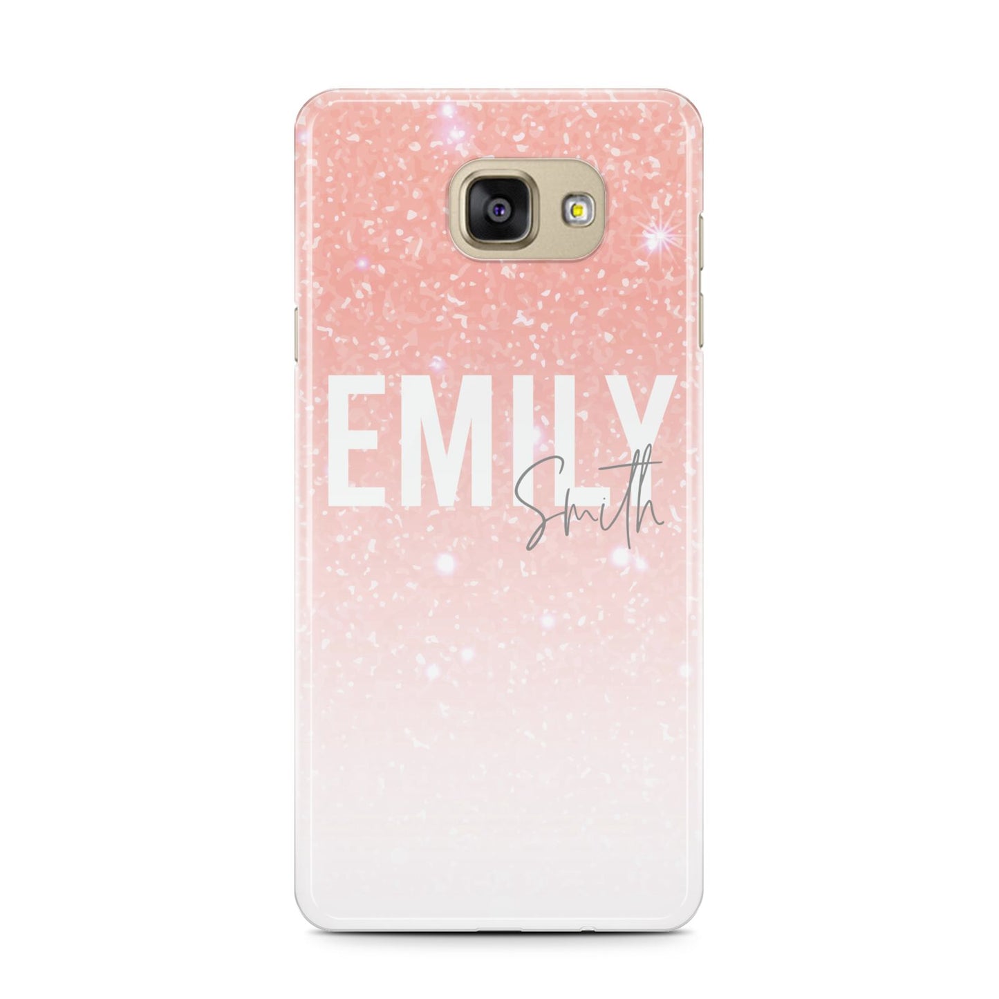 Personalised Pink Glitter Fade Text Samsung Galaxy A7 2016 Case on gold phone