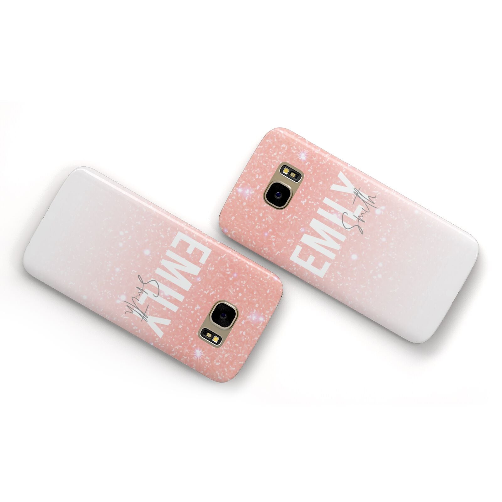 Personalised Pink Glitter Fade Text Samsung Galaxy Case Flat Overview