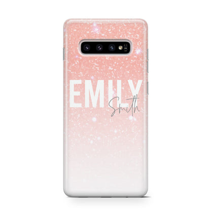 Personalised Pink Glitter Fade Text Samsung Galaxy S10 Case