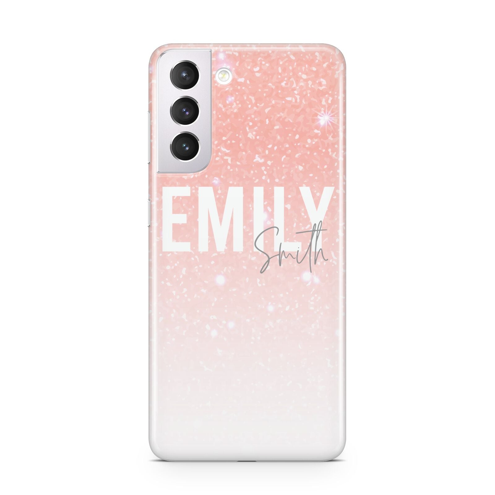 Personalised Pink Glitter Fade Text Samsung S21 Case