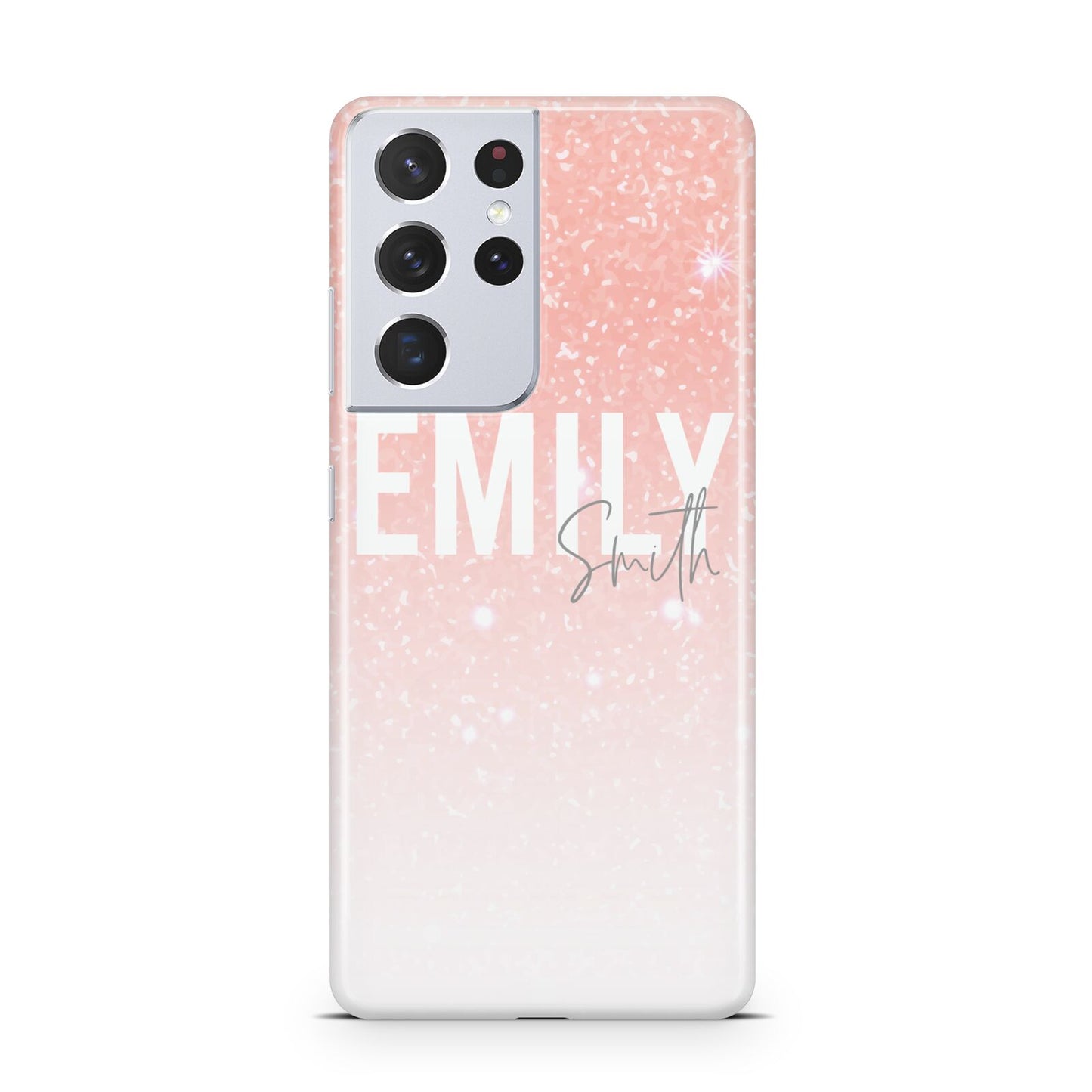 Personalised Pink Glitter Fade Text Samsung S21 Ultra Case