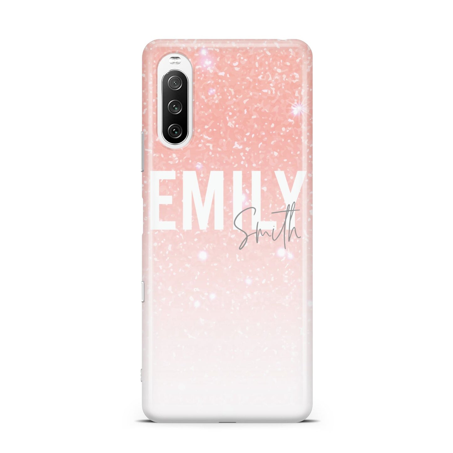 Personalised Pink Glitter Fade Text Sony Xperia 10 III Case