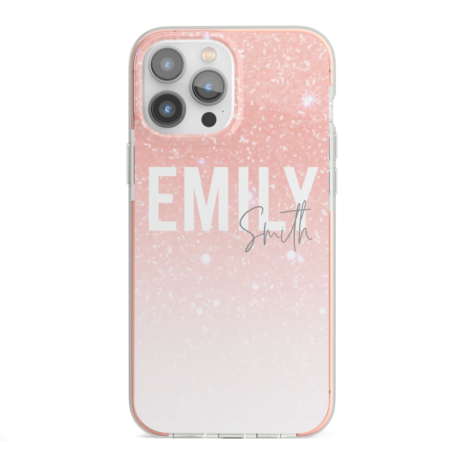 Personalised Pink Glitter Fade Text iPhone 13 Pro Max TPU Impact Case with Pink Edges