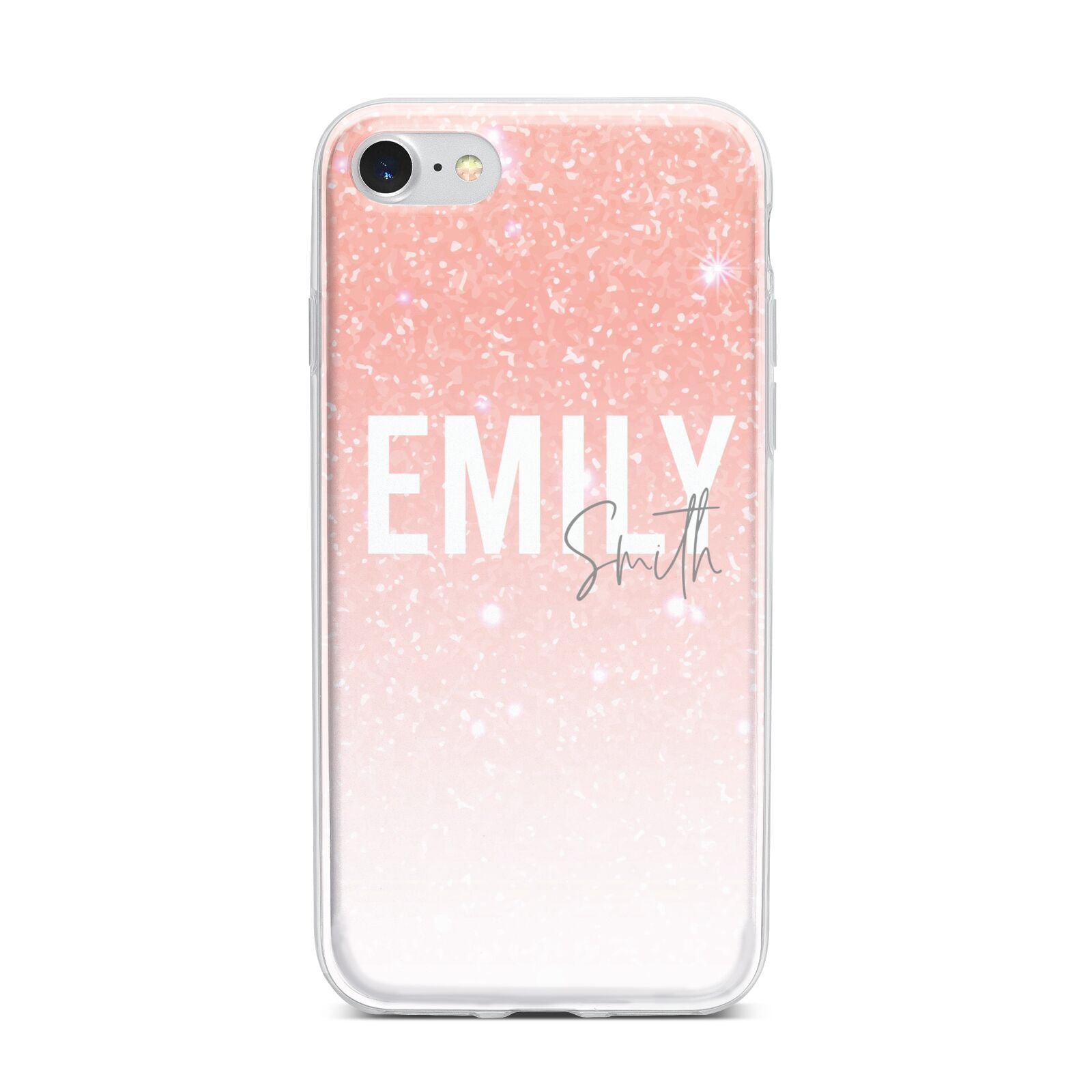 Personalised Pink Glitter Fade Text iPhone 7 Bumper Case on Silver iPhone