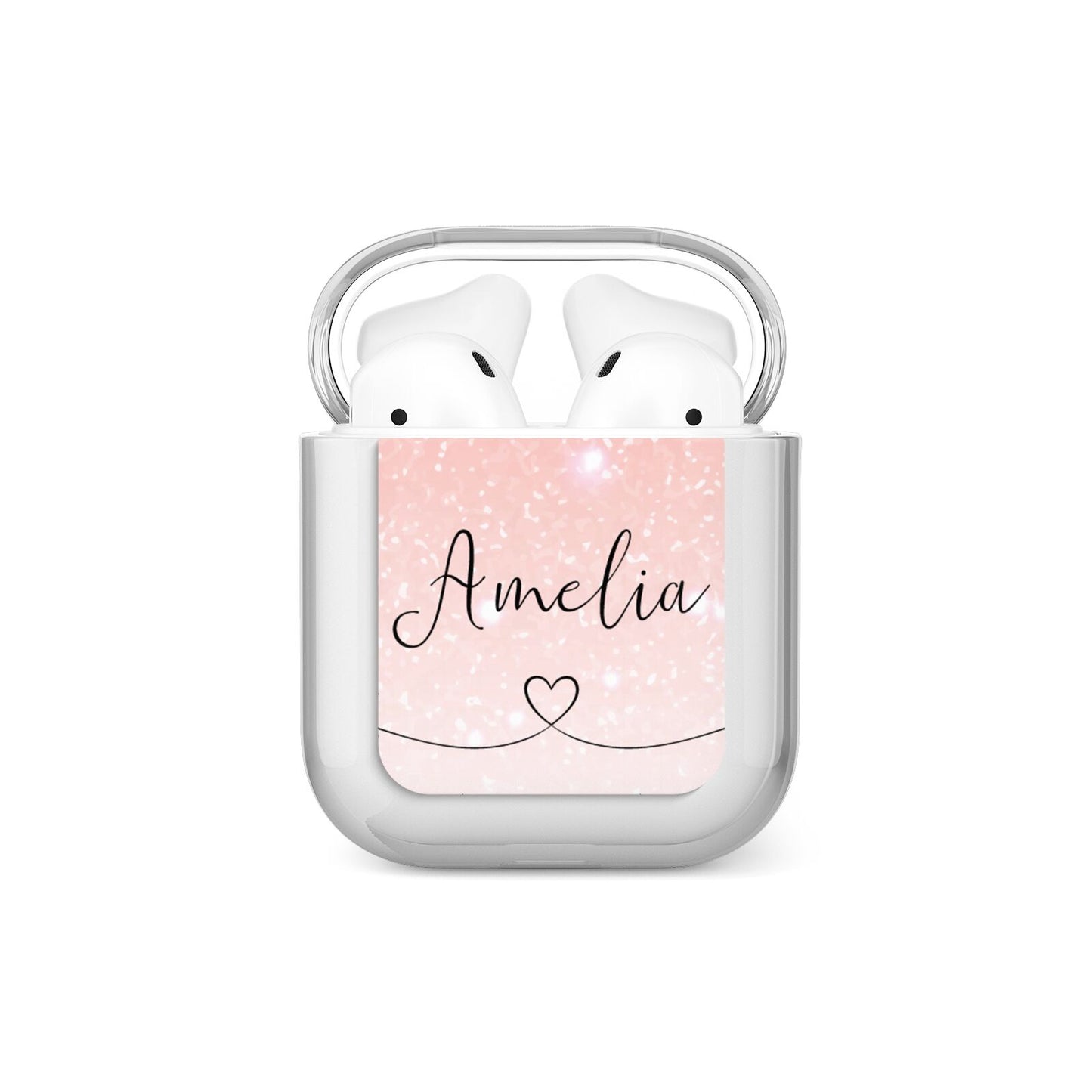 Personalised Pink Glitter Fade with Black Text AirPods Case