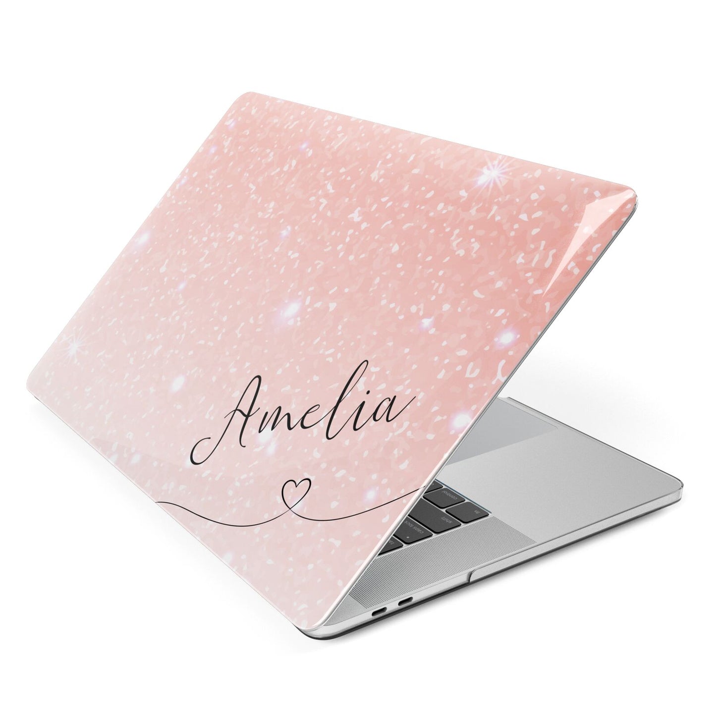 Personalised Pink Glitter Fade with Black Text Apple MacBook Case Side View