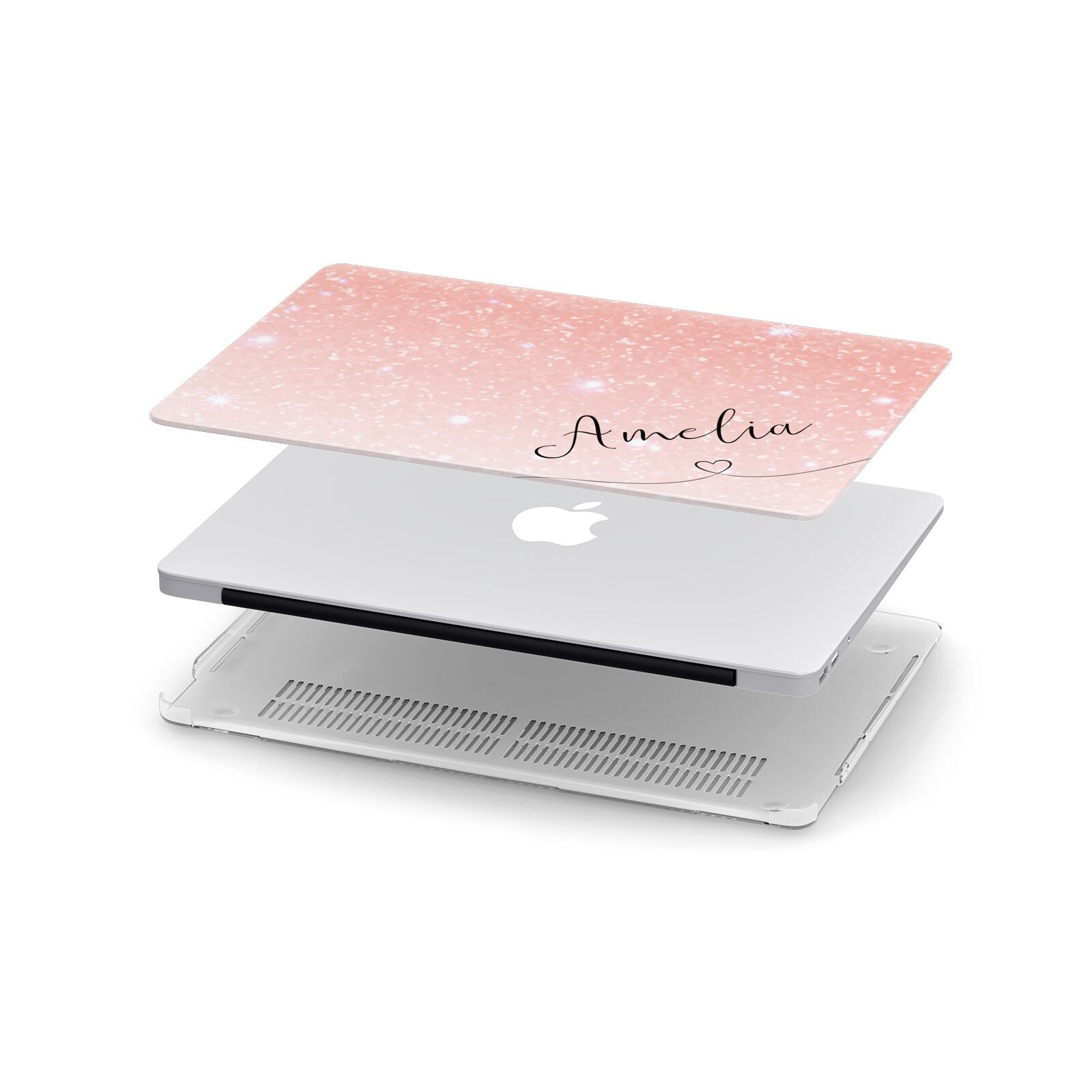 Personalised Pink Glitter Fade with Black Text Apple MacBook Case in Detail