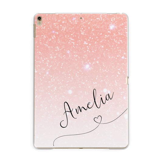 Personalised Pink Glitter Fade with Black Text Apple iPad Gold Case