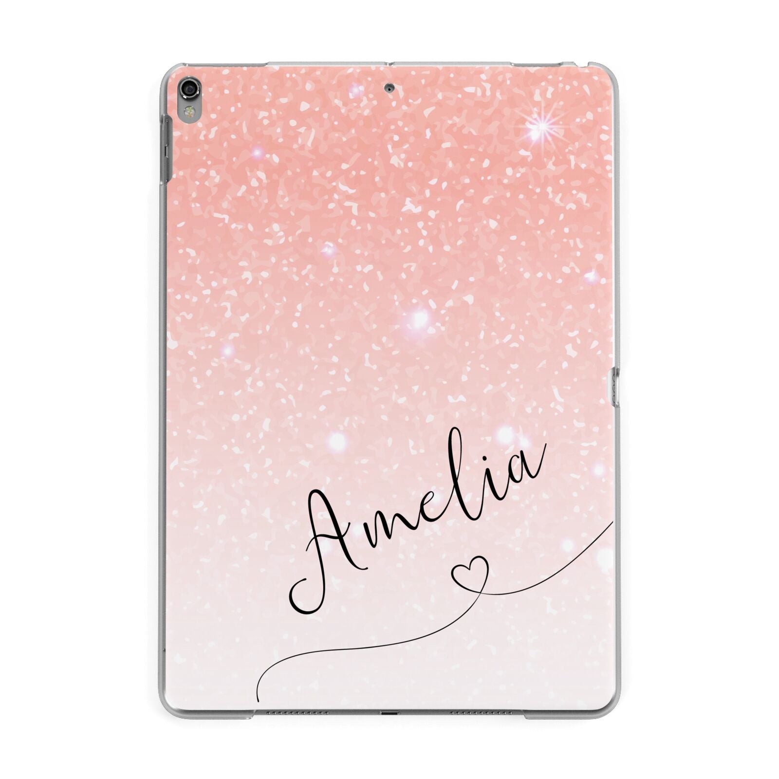 Personalised Pink Glitter Fade with Black Text Apple iPad Grey Case