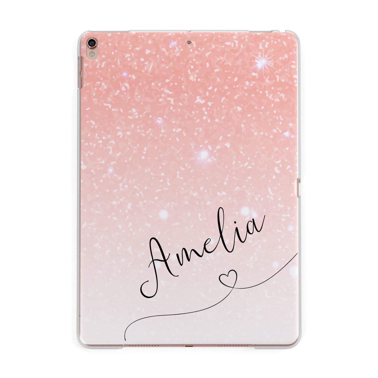 Personalised Pink Glitter Fade with Black Text Apple iPad Rose Gold Case