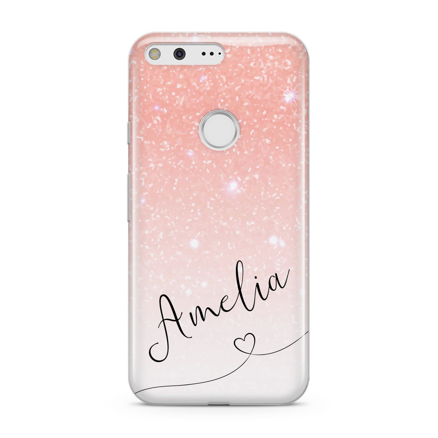 Personalised Pink Glitter Fade with Black Text Google Pixel Case