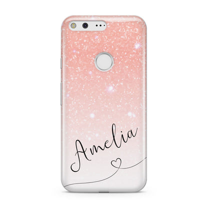 Personalised Pink Glitter Fade with Black Text Google Pixel Case