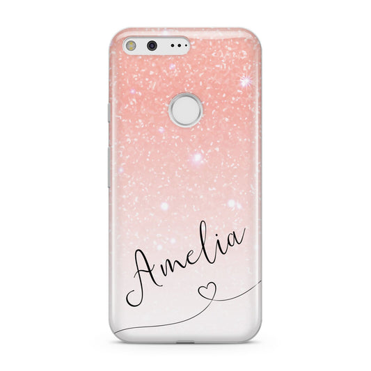 Personalised Pink Glitter Fade with Black Text Google Pixel Case