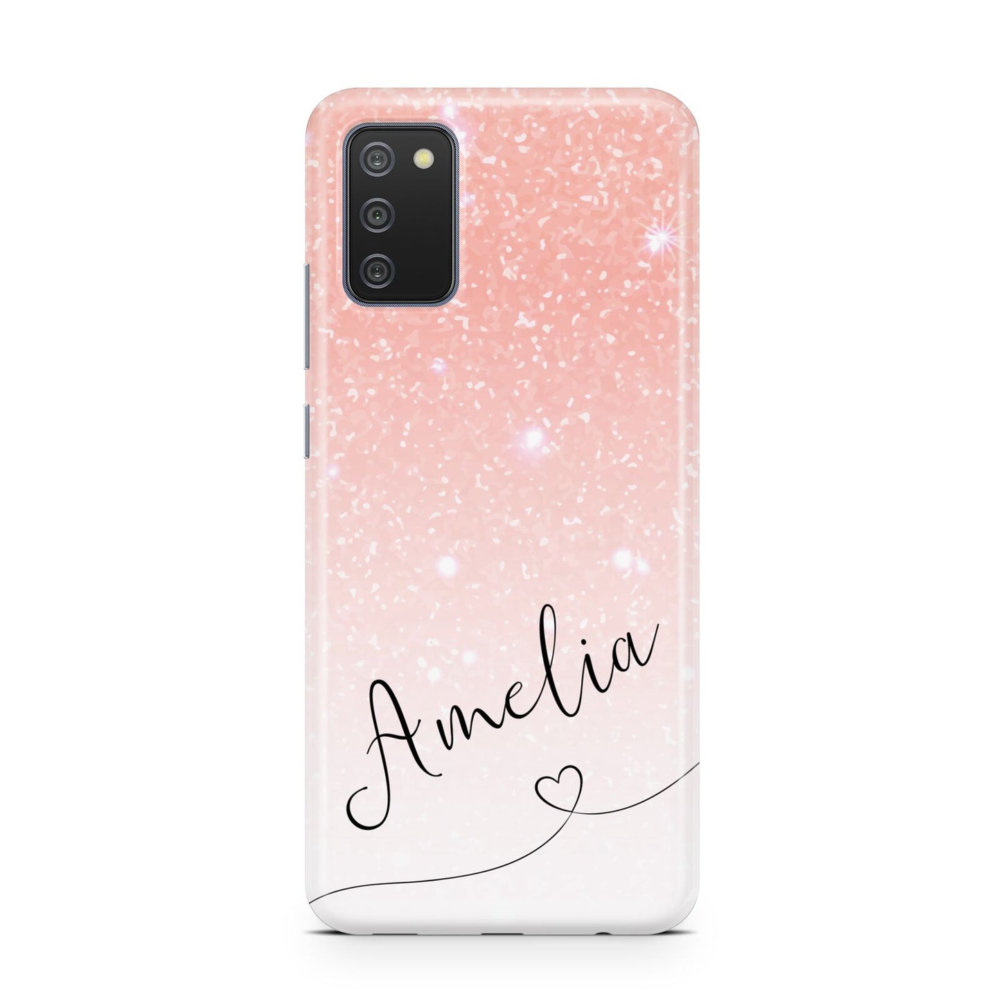 Personalised Pink Glitter Fade with Black Text Samsung A02s Case