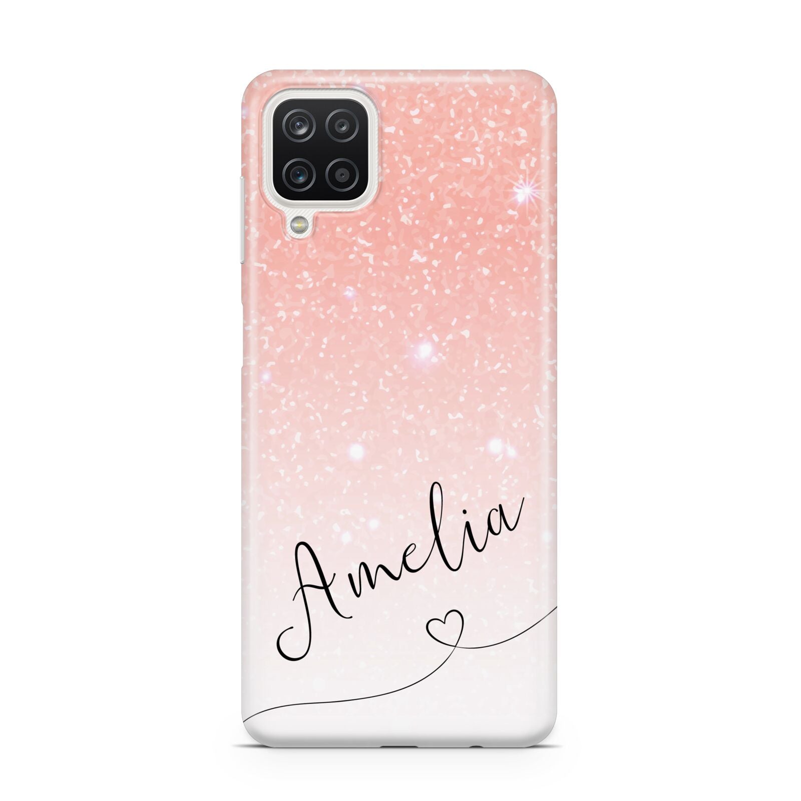 Personalised Pink Glitter Fade with Black Text Samsung A12 Case