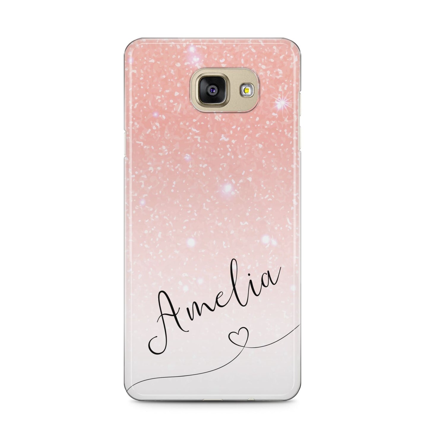 Personalised Pink Glitter Fade with Black Text Samsung Galaxy A5 2016 Case on gold phone