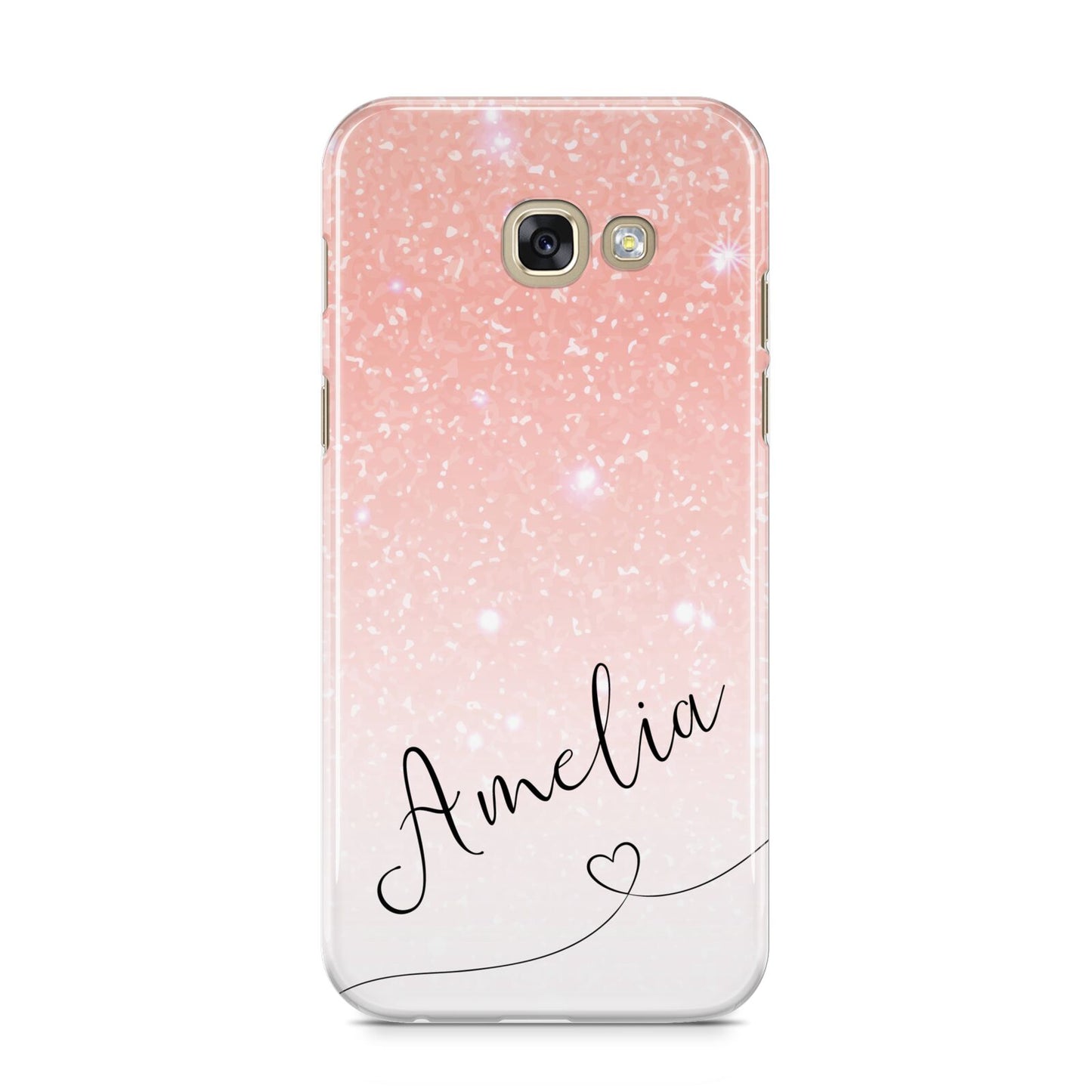 Personalised Pink Glitter Fade with Black Text Samsung Galaxy A5 2017 Case on gold phone