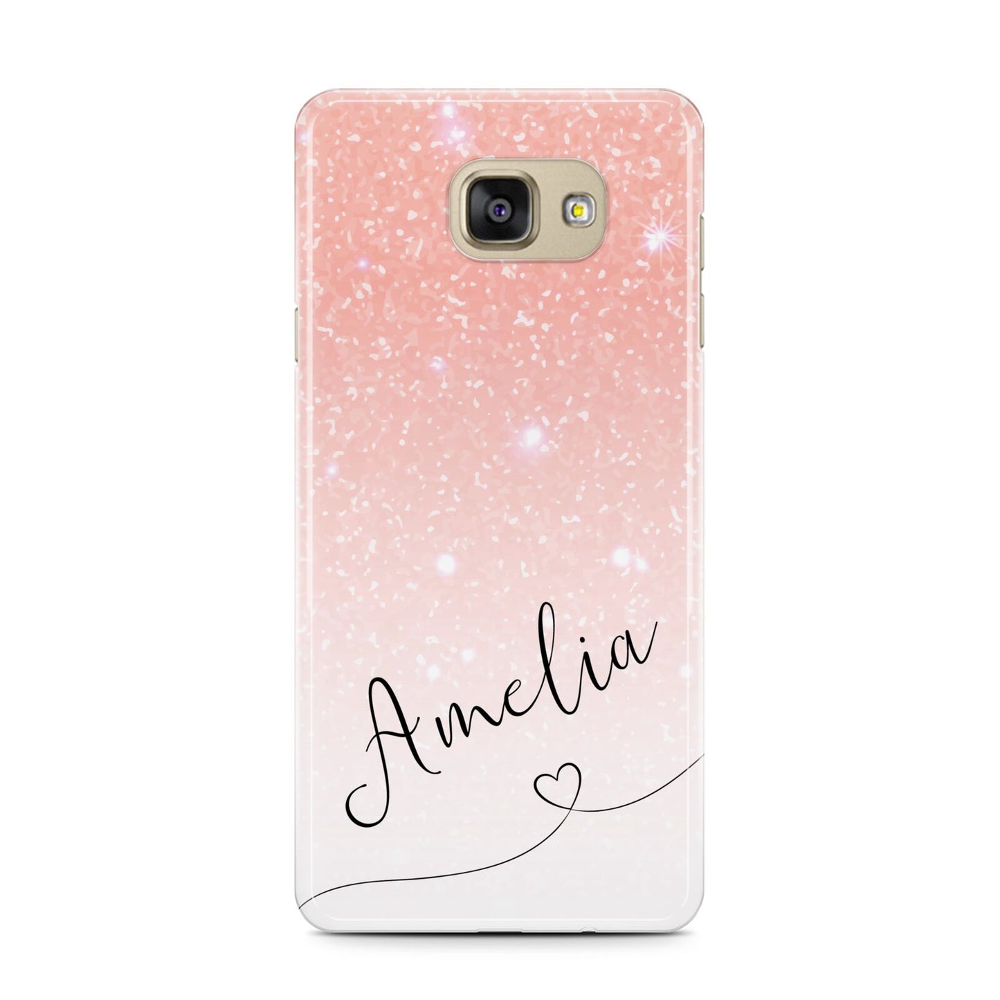 Personalised Pink Glitter Fade with Black Text Samsung Galaxy A7 2016 Case on gold phone